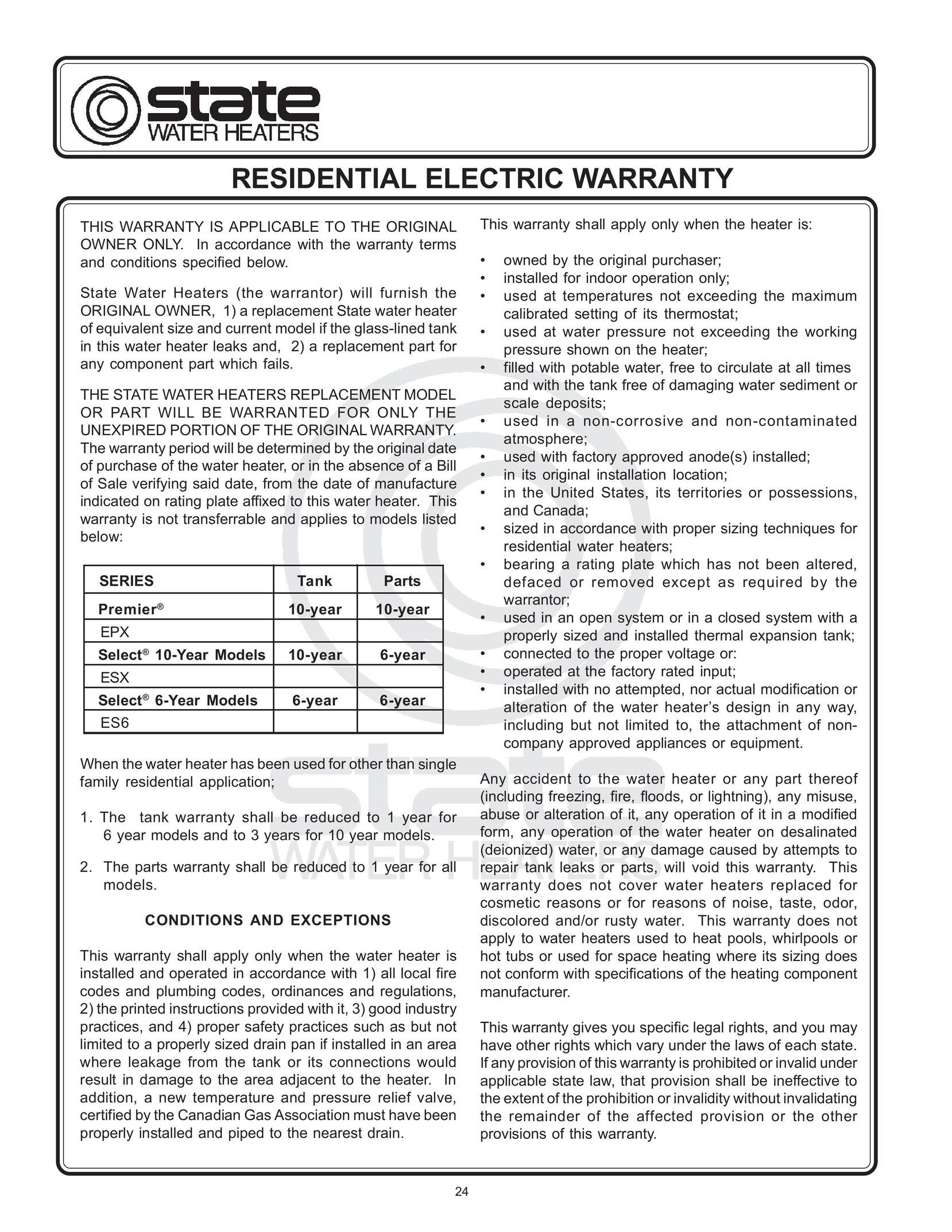 State Industries 184671-000 Rear Water Heater User Manual