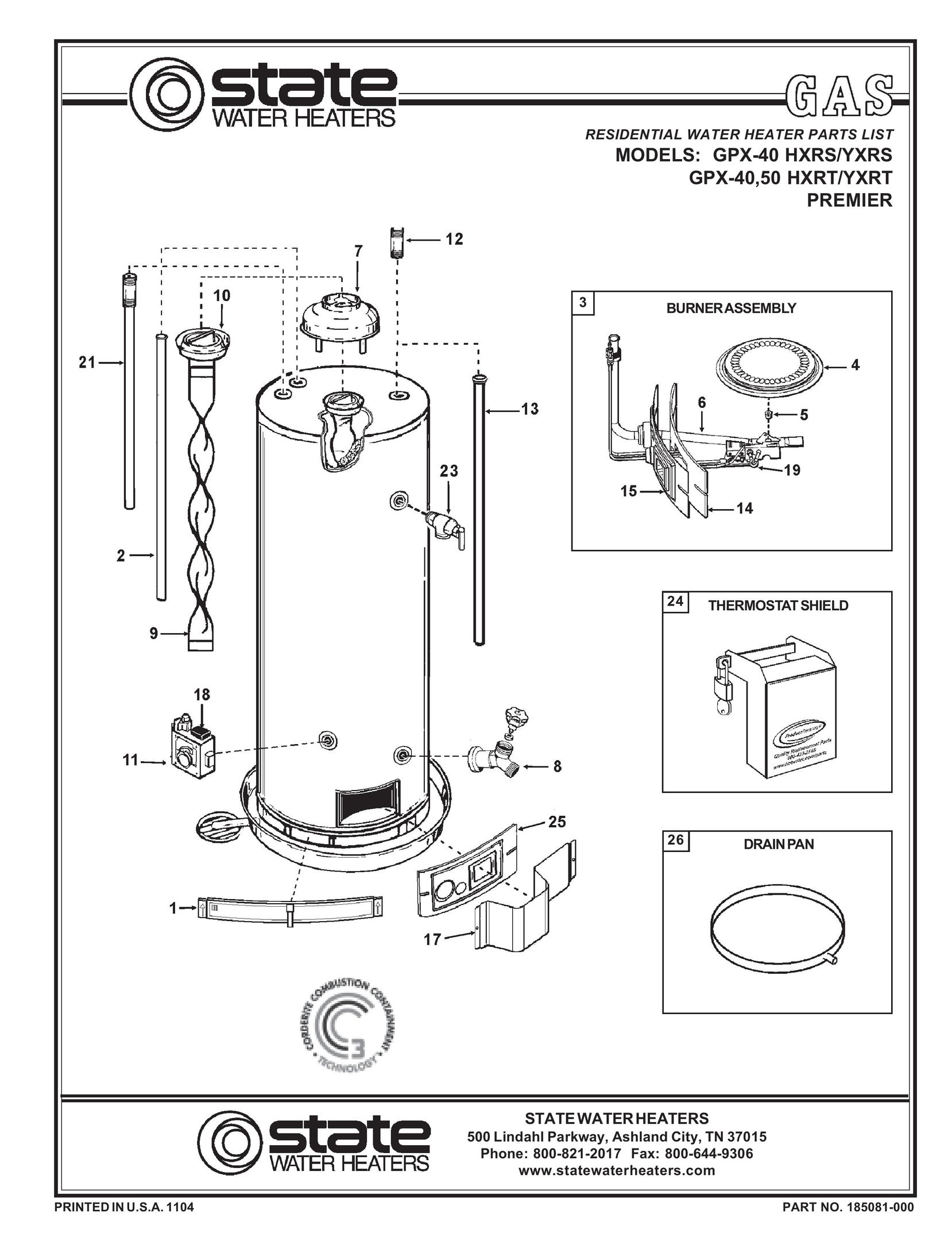 State Industries 50 HXRT/YXRT Water Heater User Manual