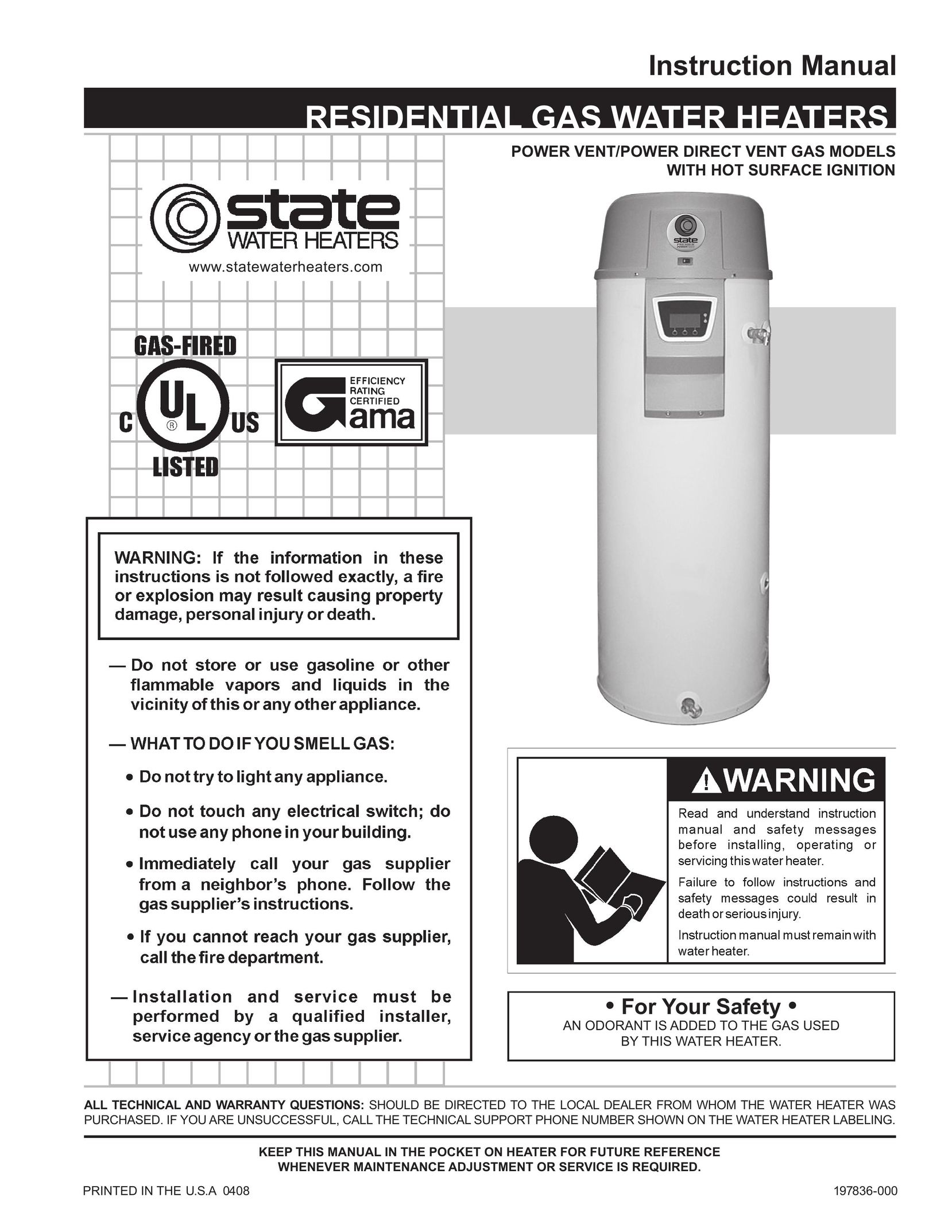 State Industries A B C D E F 100 Water Heater User Manual