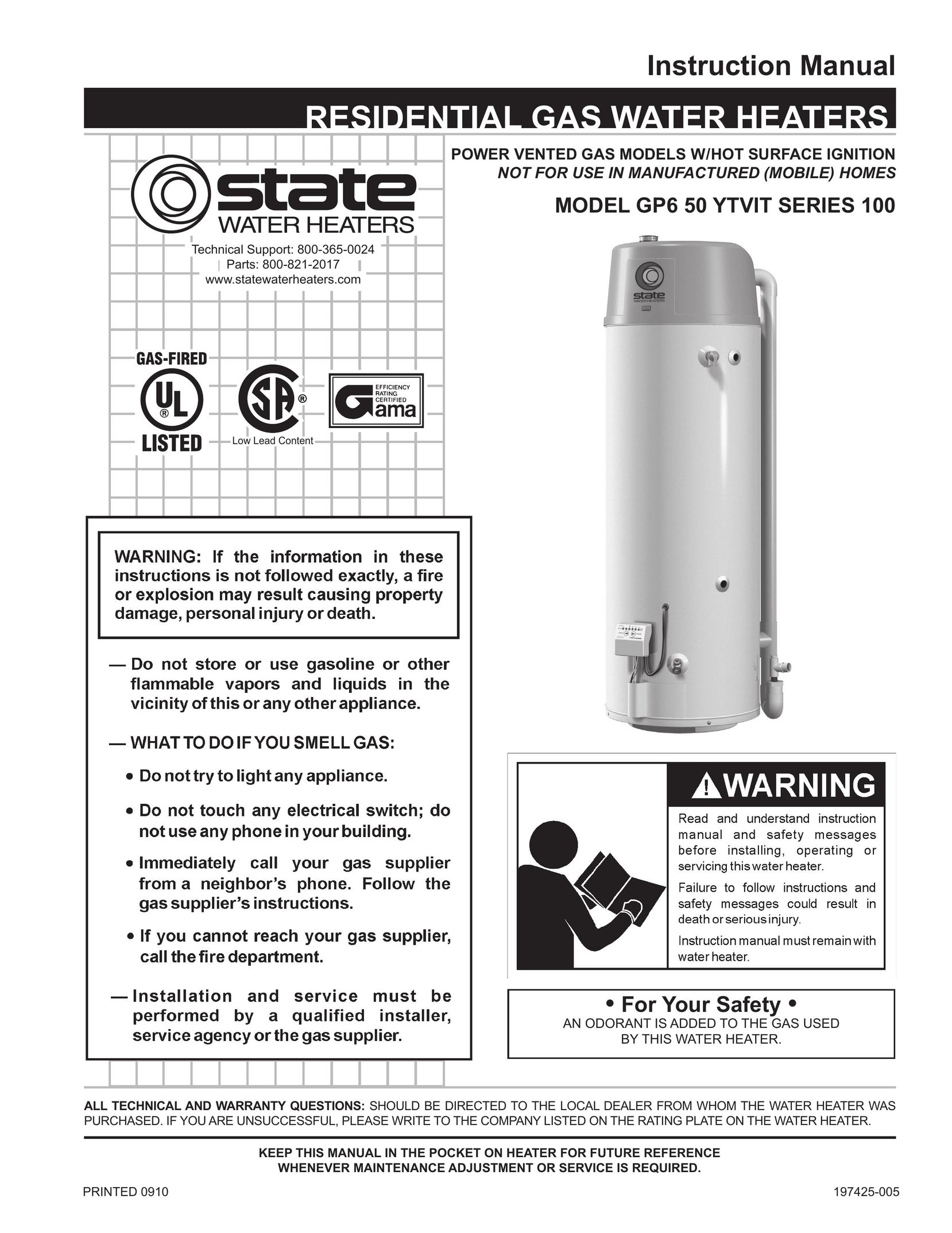 State Industries GP6 50 Water Heater User Manual
