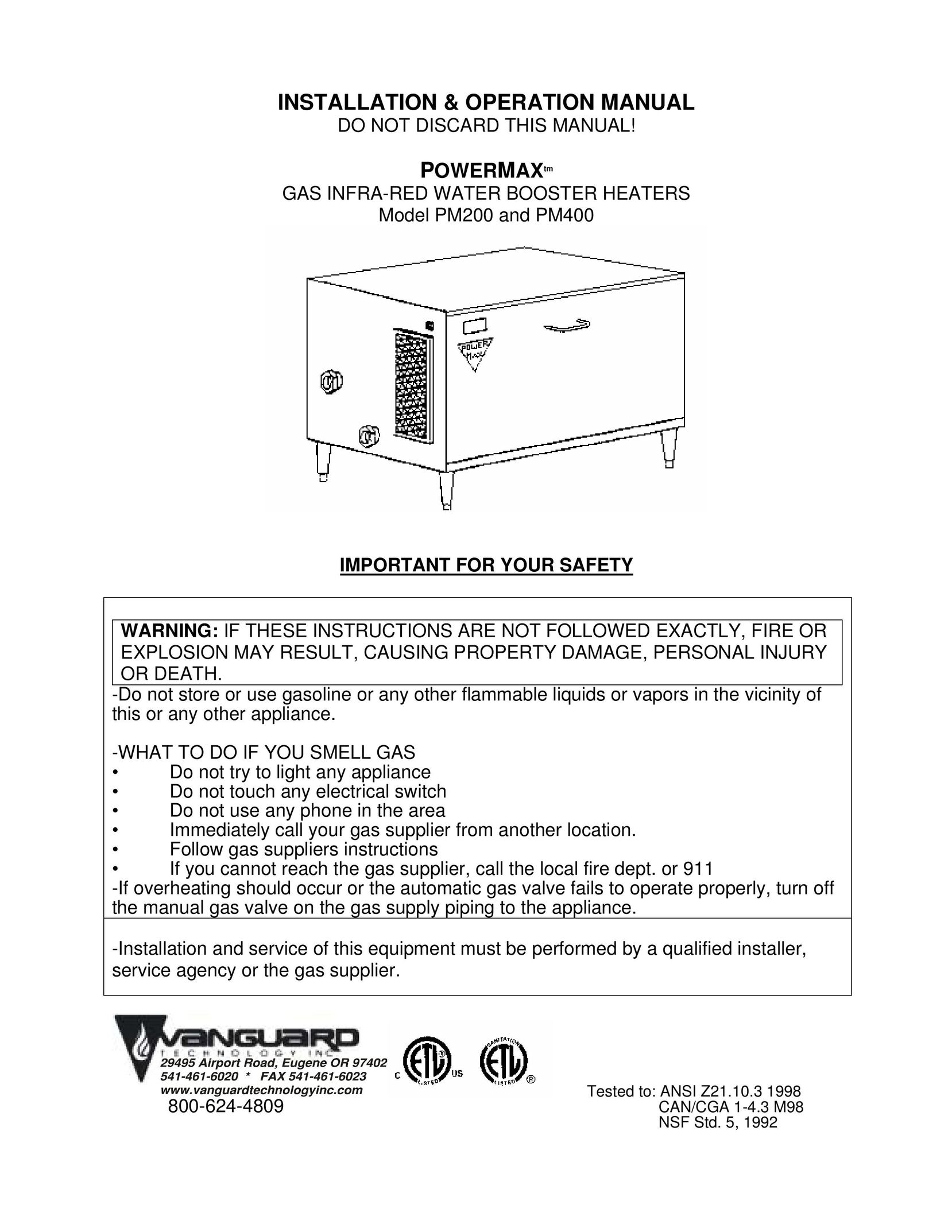 Vanguard Heating PM200 Water Heater User Manual