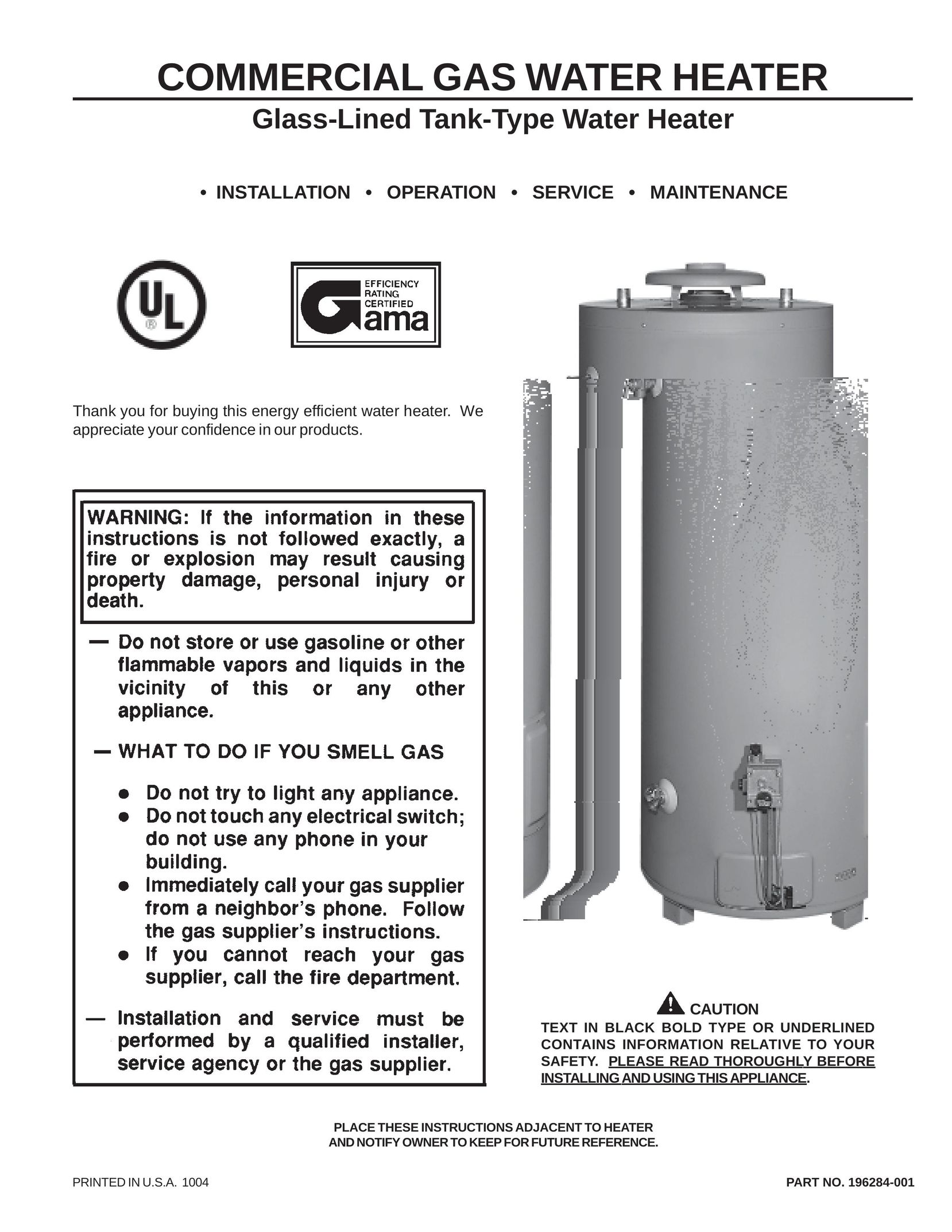 Water Heater Innovations 196284-001 Water Heater User Manual