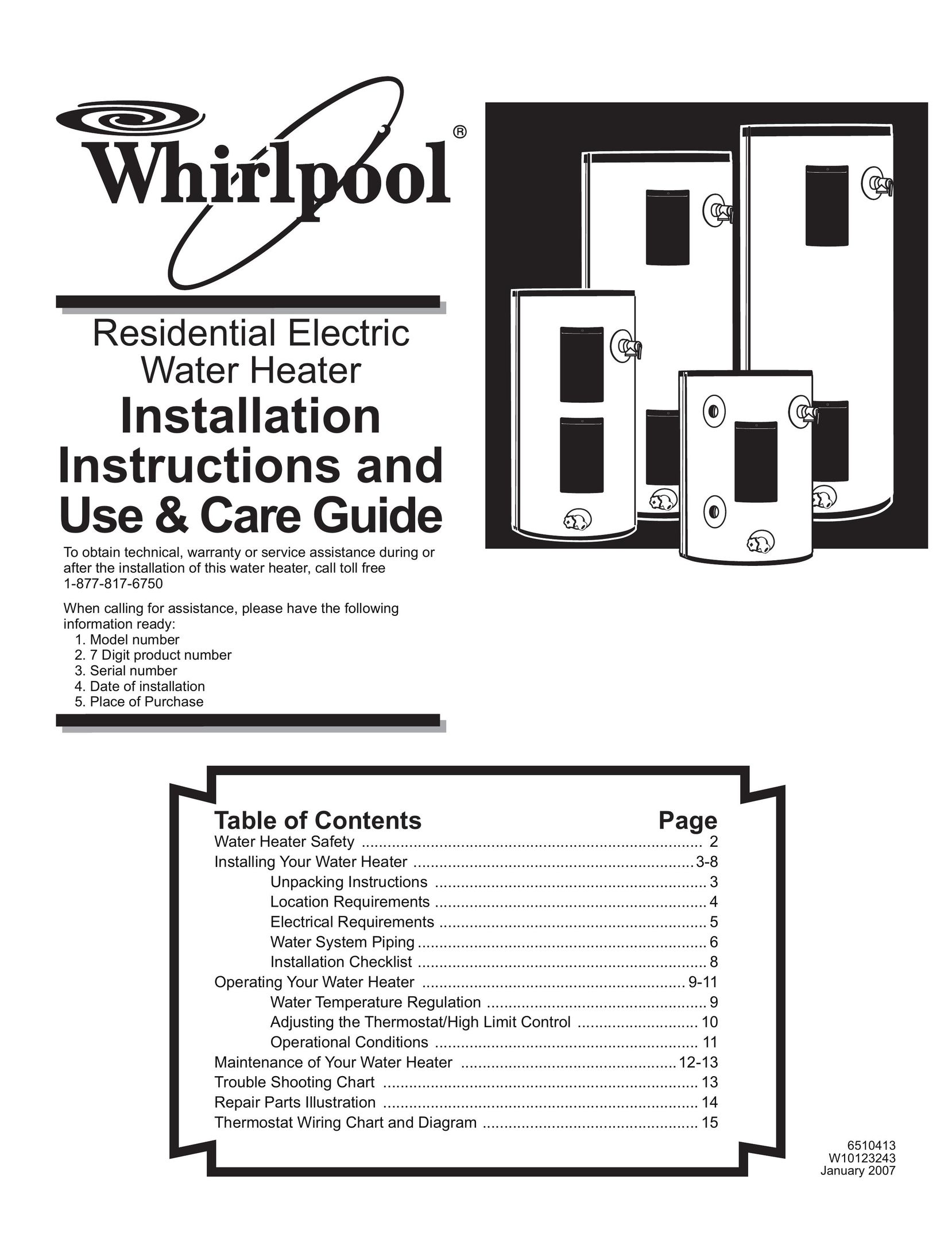 Whirlpool 121802 Water Heater User Manual