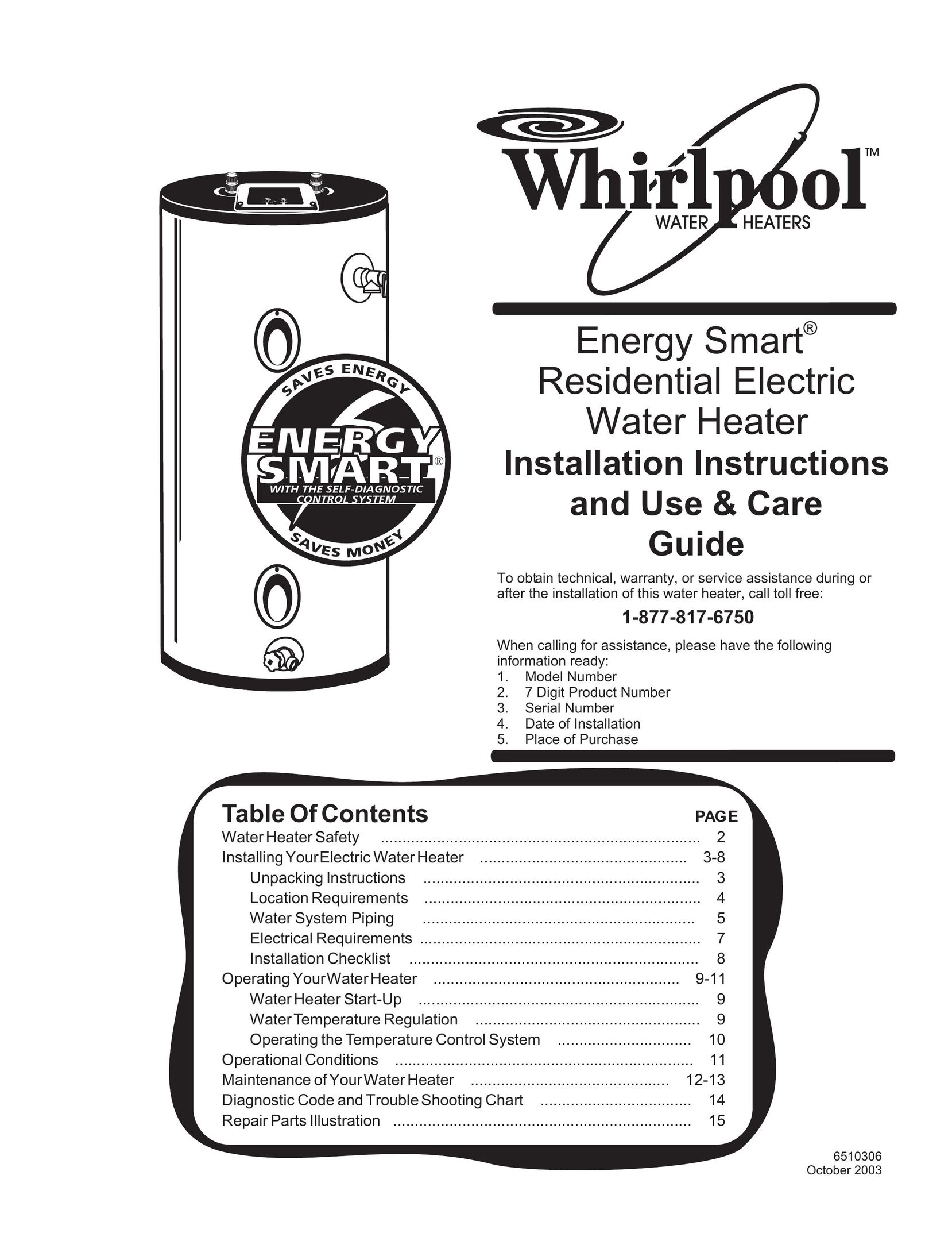 Whirlpool 188410 Water Heater User Manual