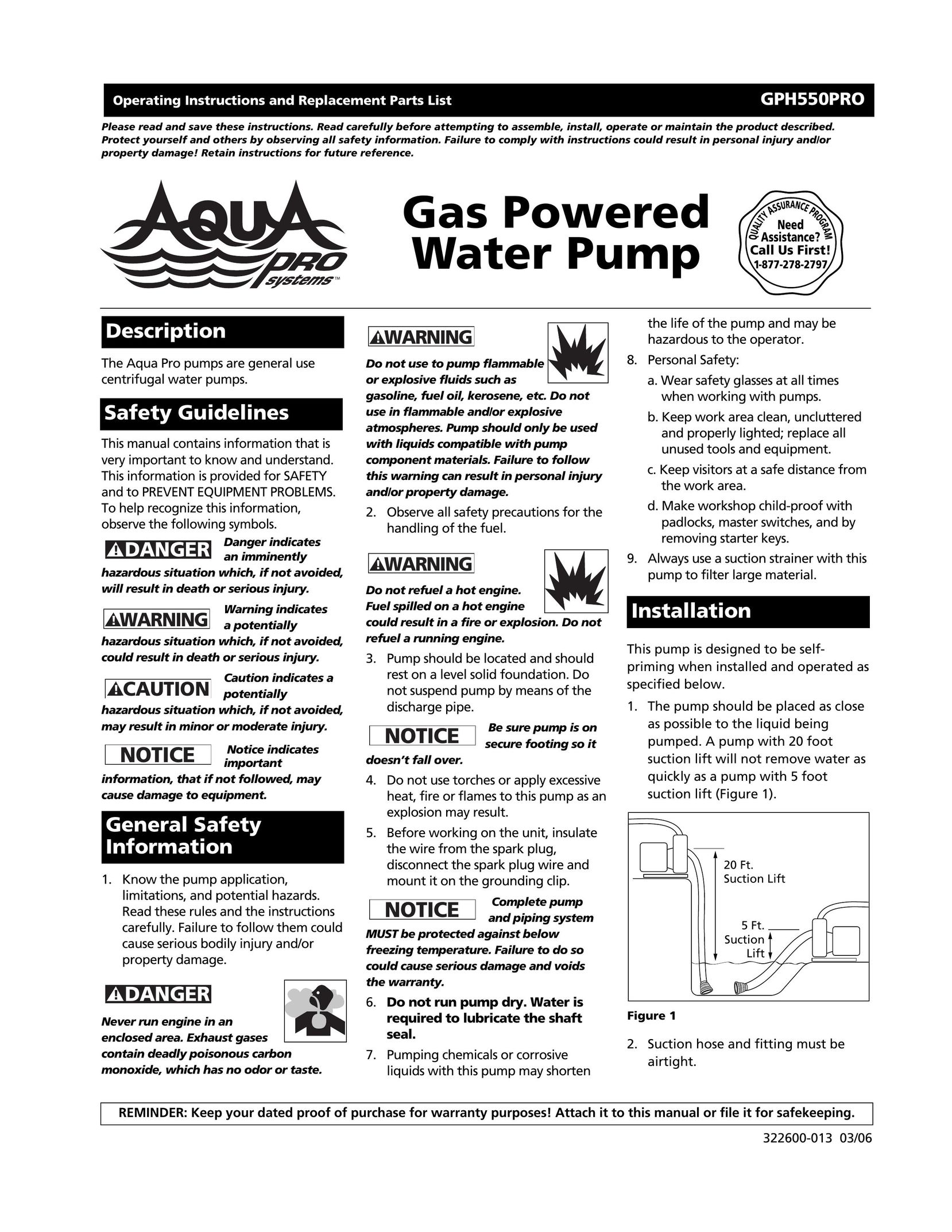 AquaPRO GPH550PRO Water Pump User Manual