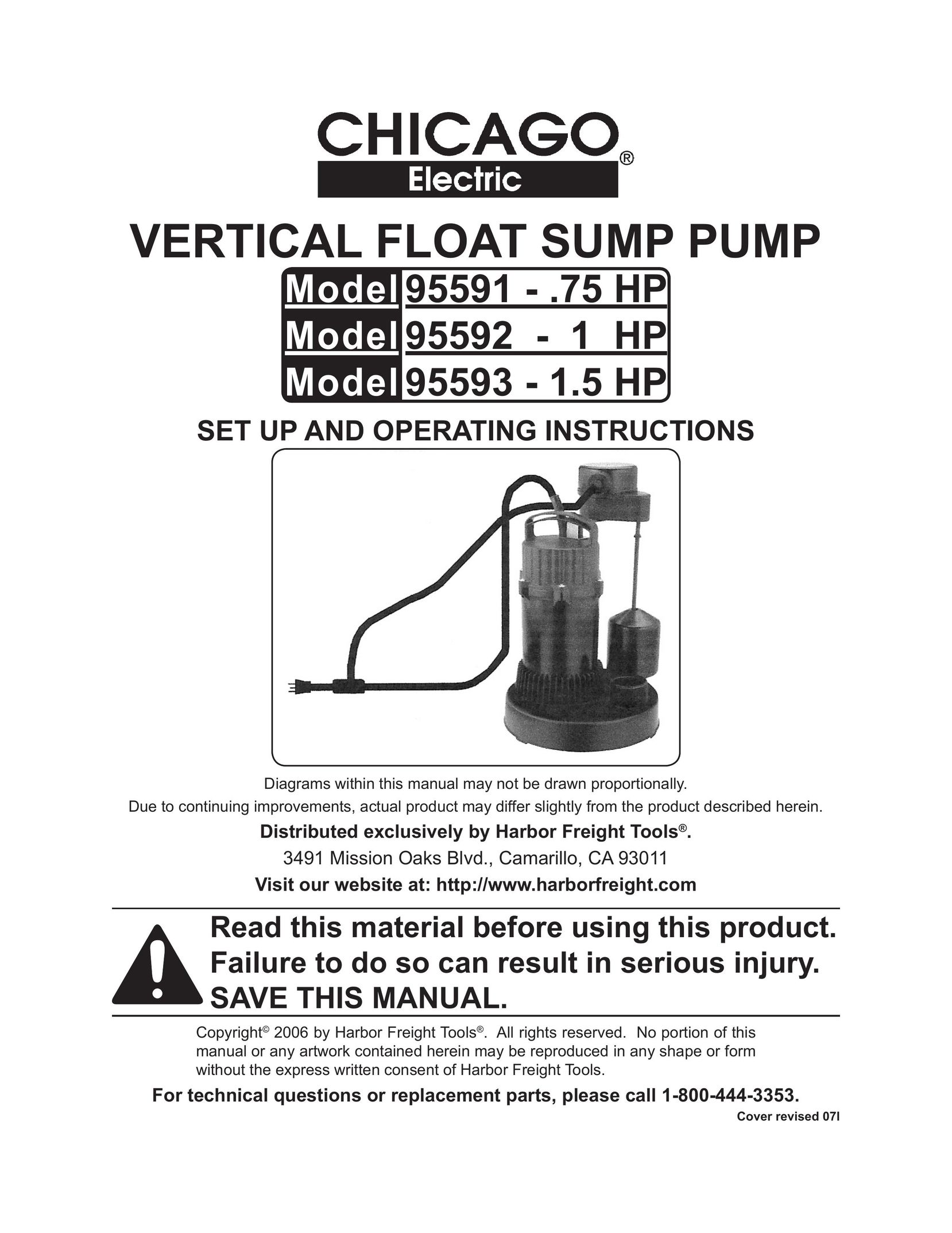 Chicago Electric 95591-.75 HP Water Pump User Manual