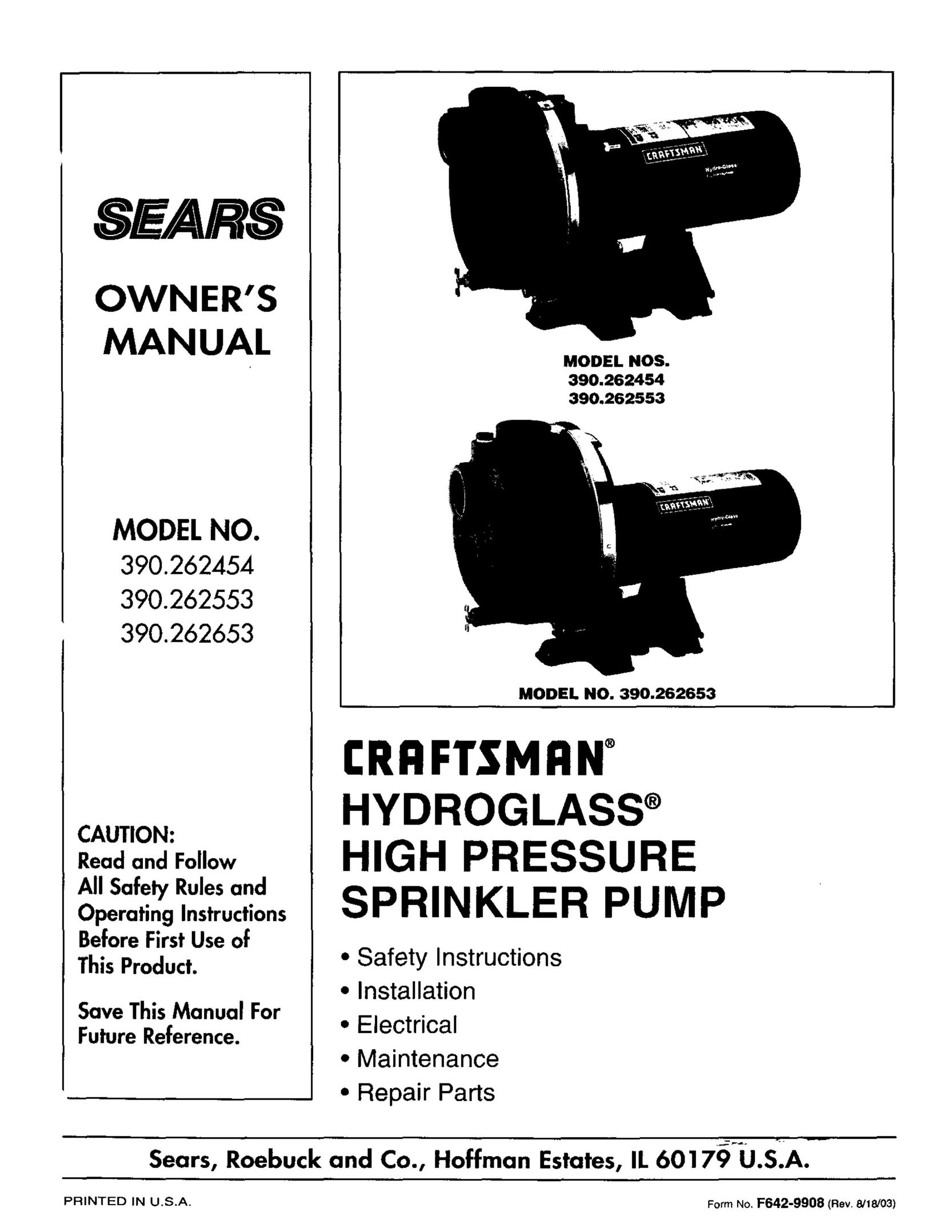 Craftsman 390.262454 Water Pump User Manual