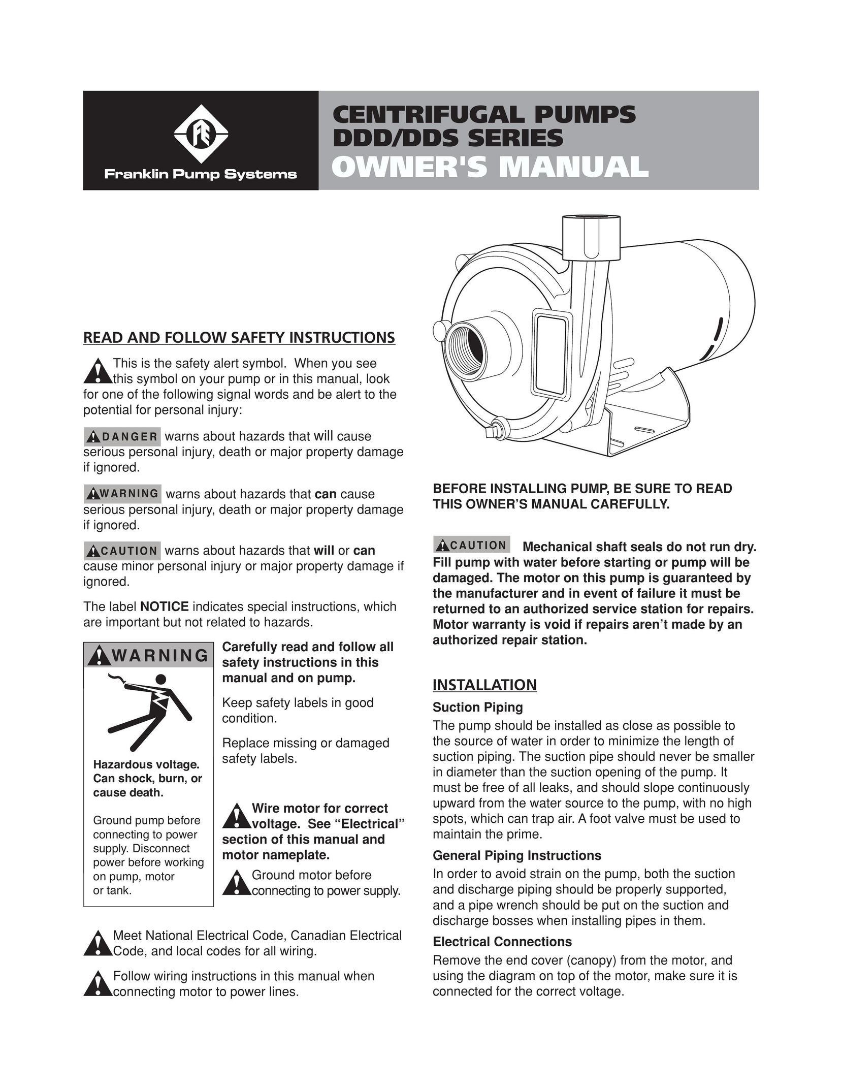 Franklin DDS Series Water Pump User Manual
