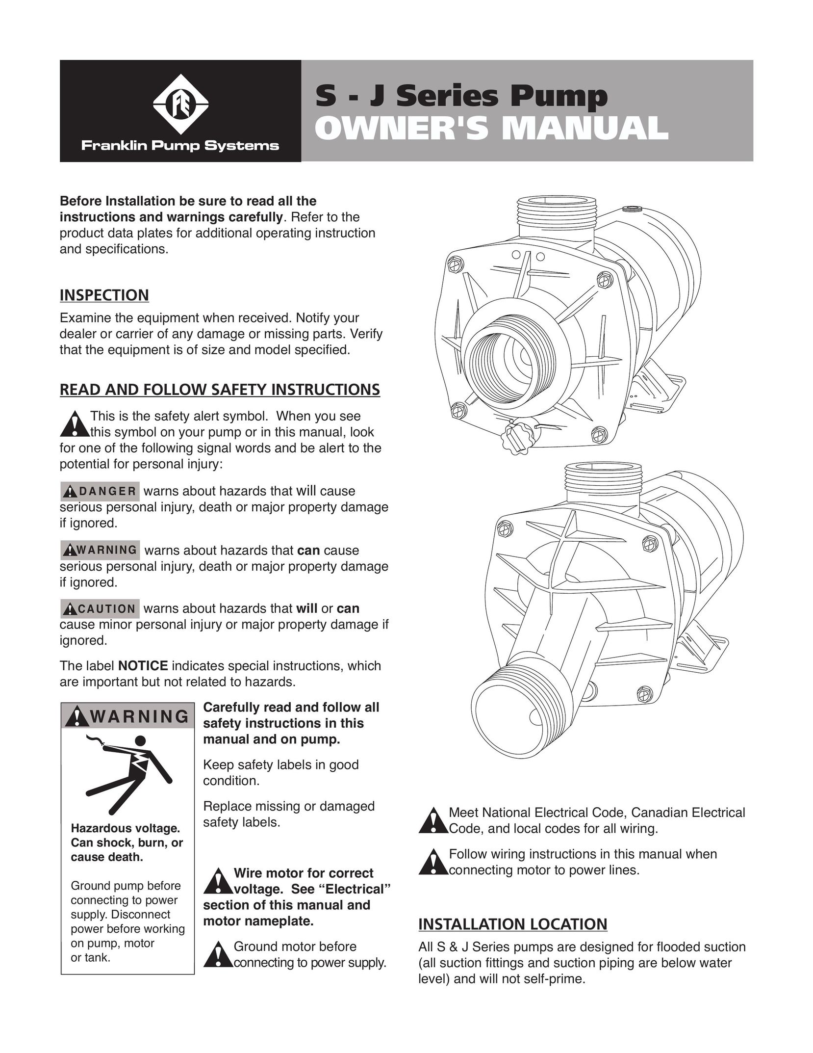 Franklin S - J Series Water Pump User Manual
