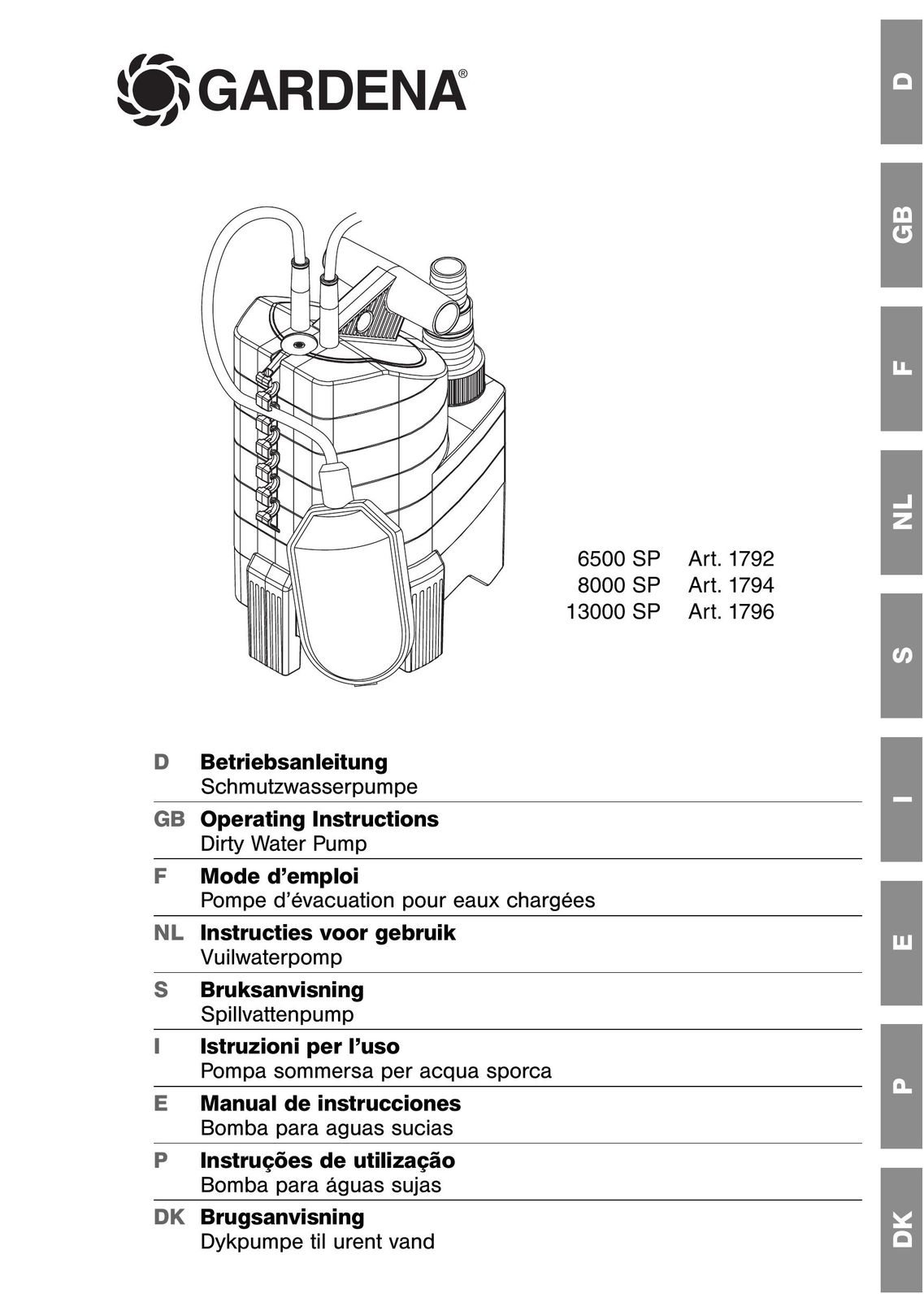 Gardena 13000 SP Water Pump User Manual