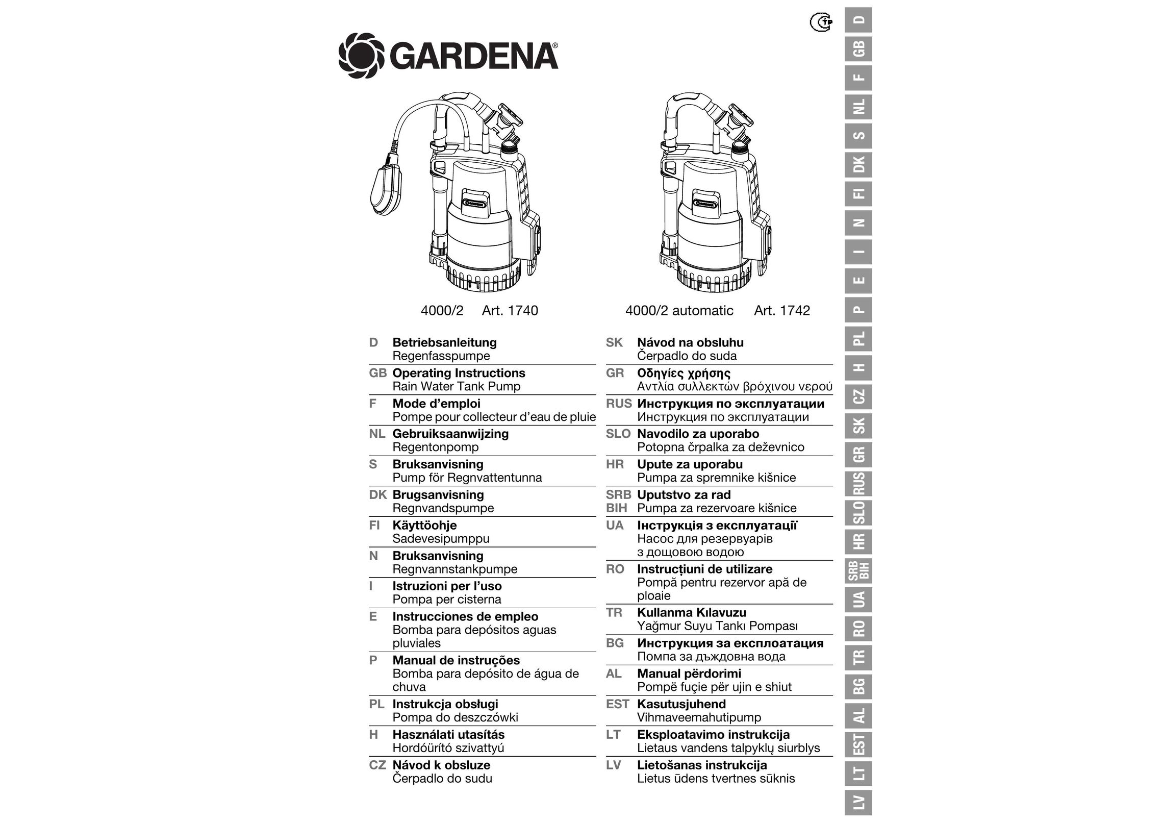 Gardena 40002 automatic Water Pump User Manual