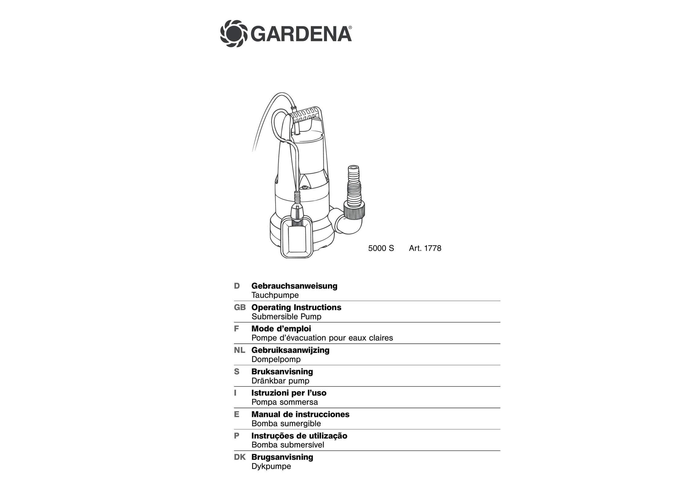 Gardena 5000 S Water Pump User Manual