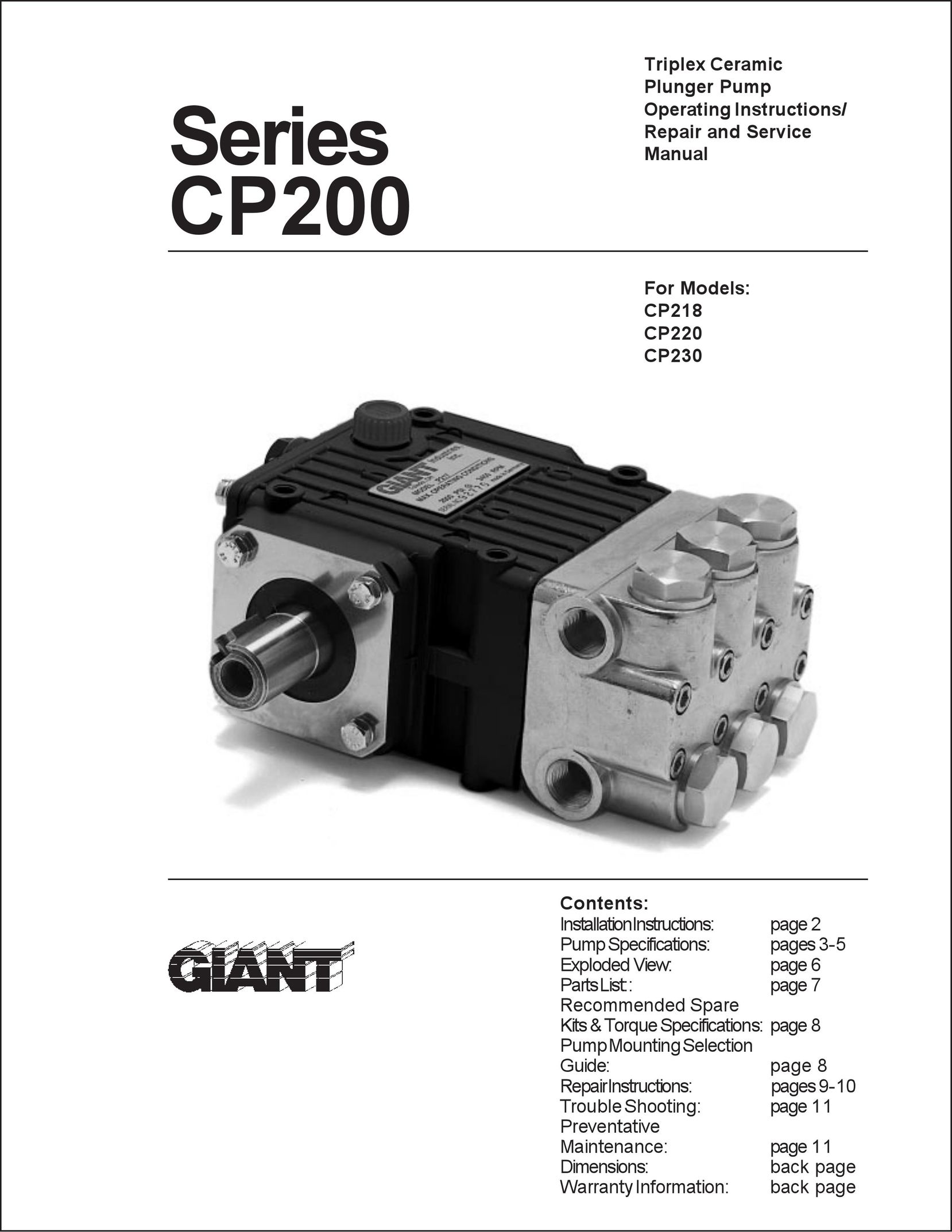 Giant CP218 Water Pump User Manual