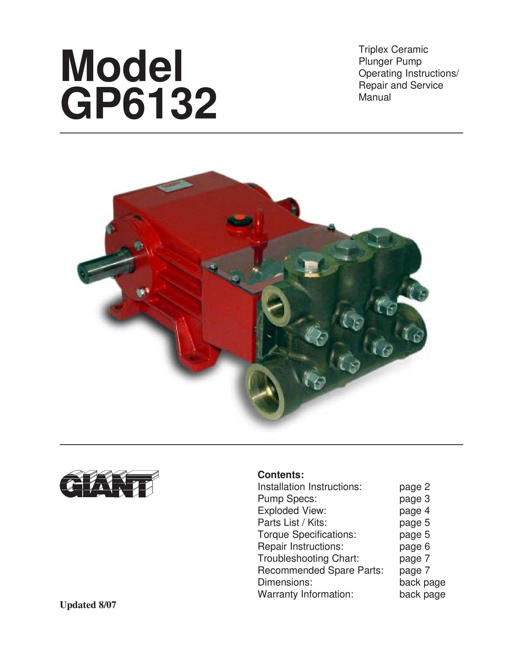 Giant GP6132 Water Pump User Manual
