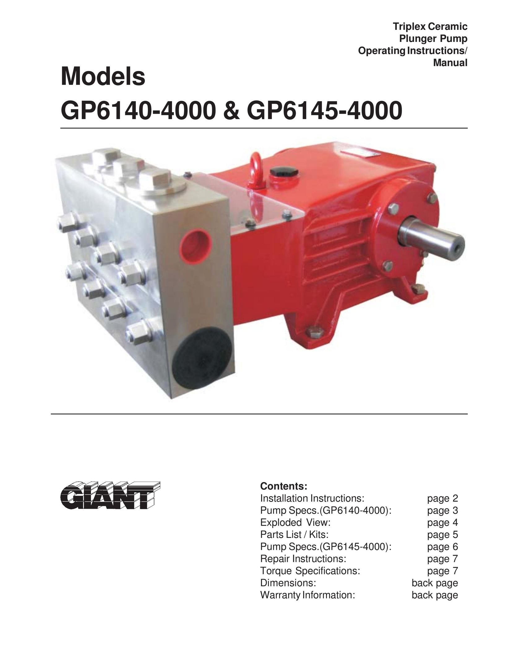 Giant GP6140-4000 Water Pump User Manual