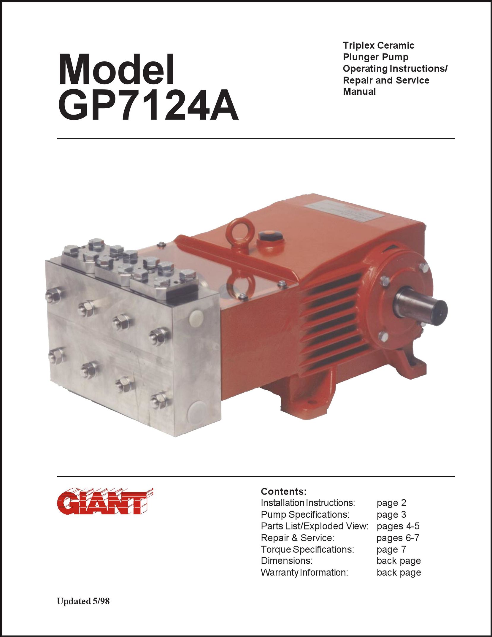 Giant GP7124A Water Pump User Manual