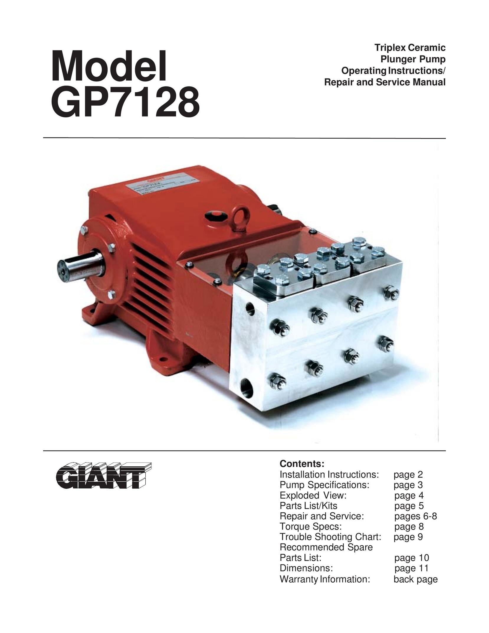 Giant GP7128 Water Pump User Manual
