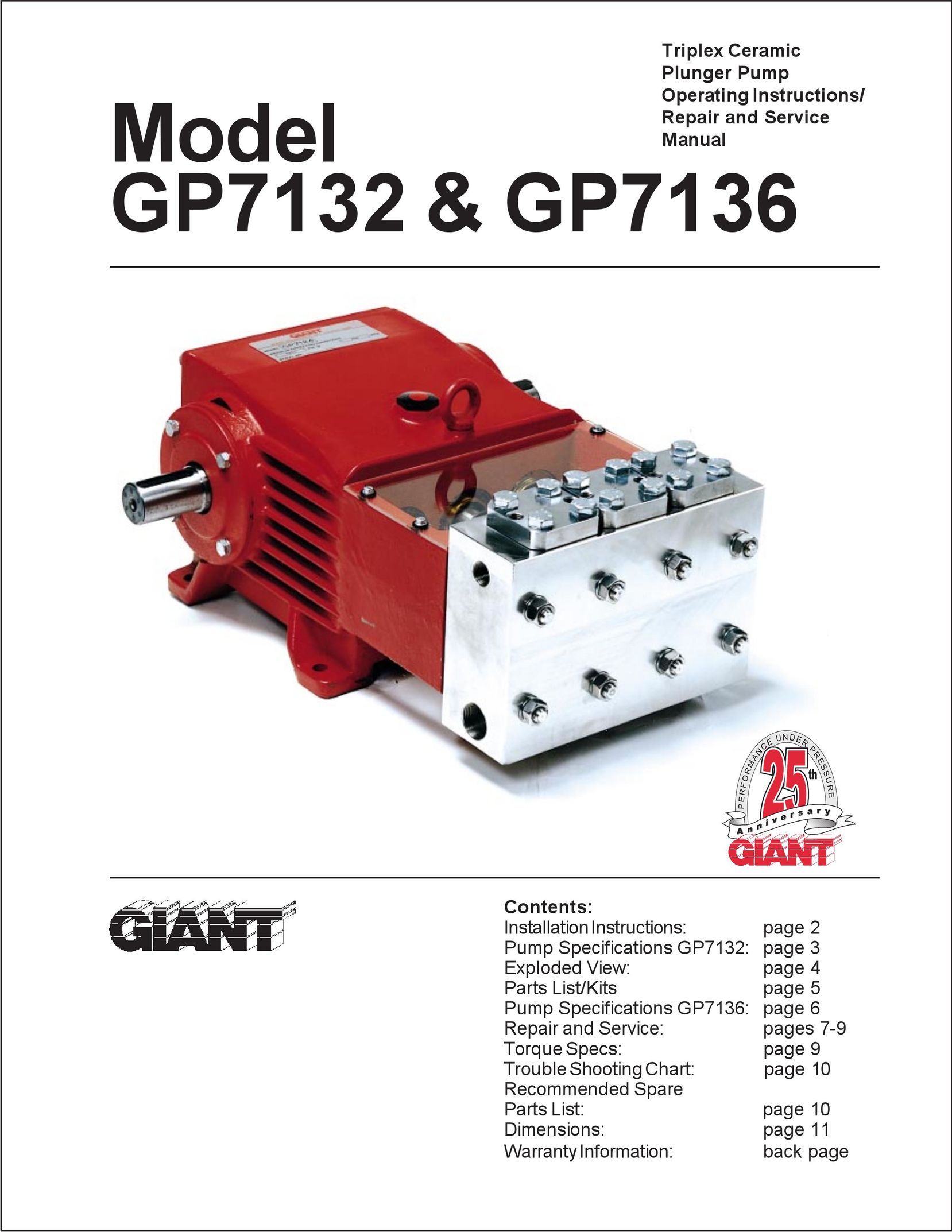 Giant GP7132 Water Pump User Manual