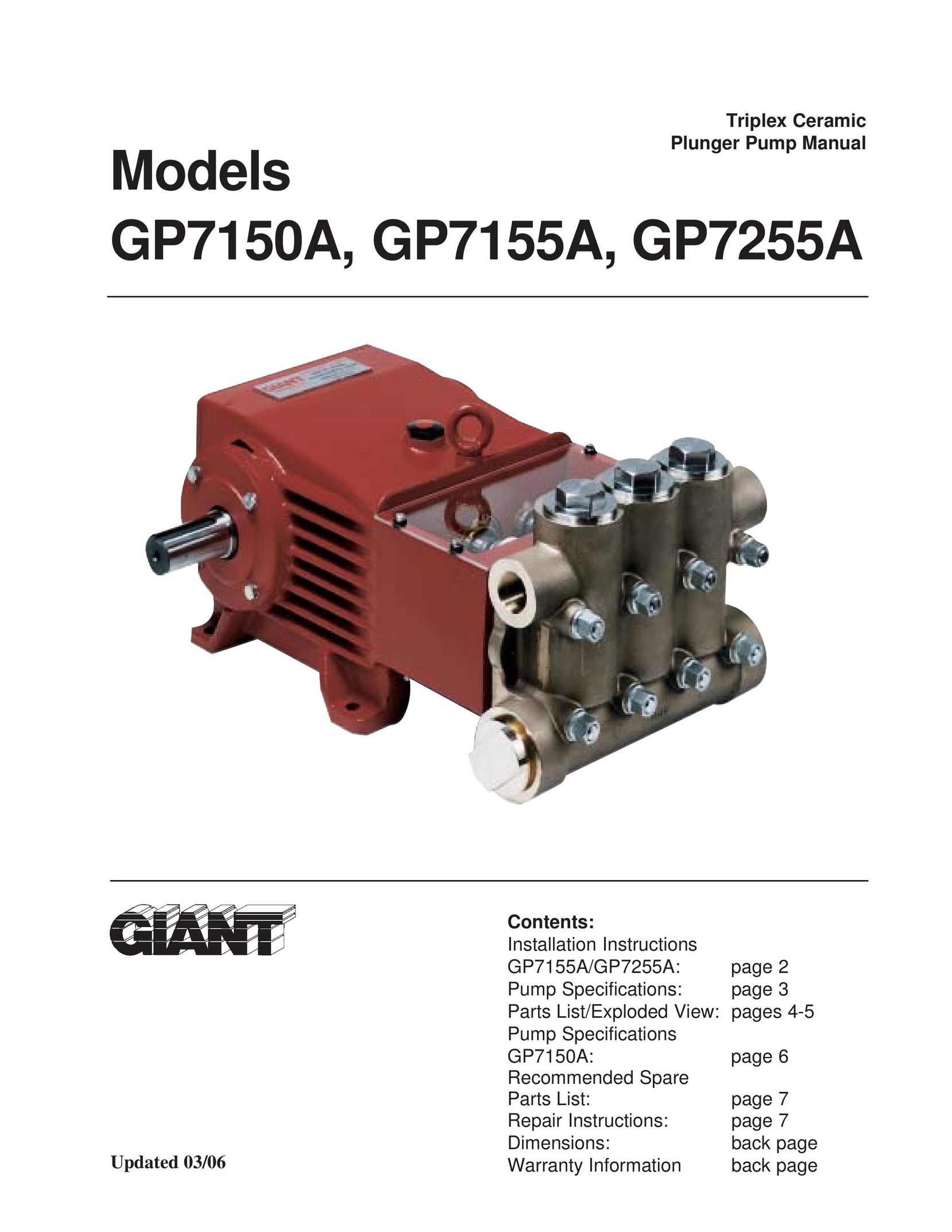 Giant GP7150A Water Pump User Manual