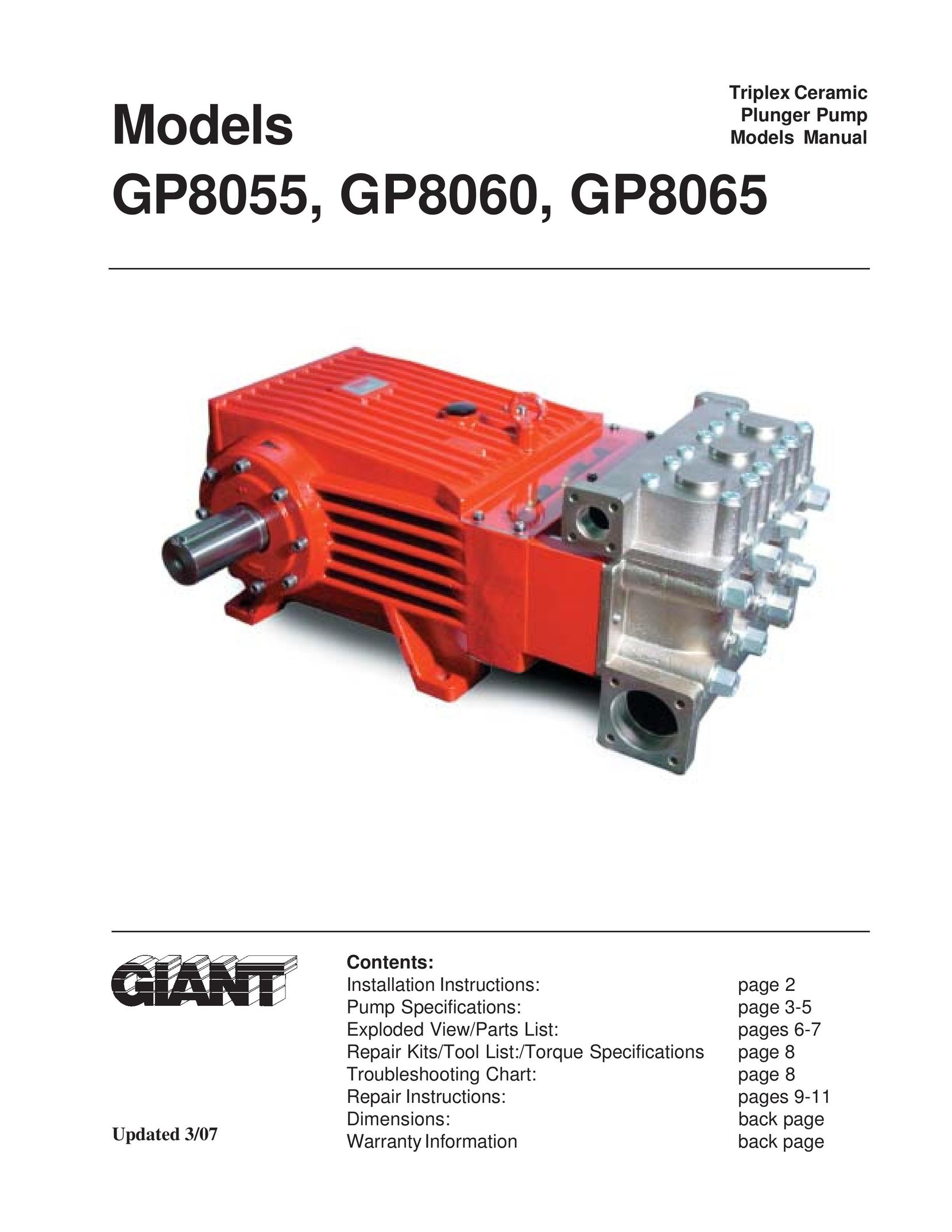 Giant GP8065 Water Pump User Manual