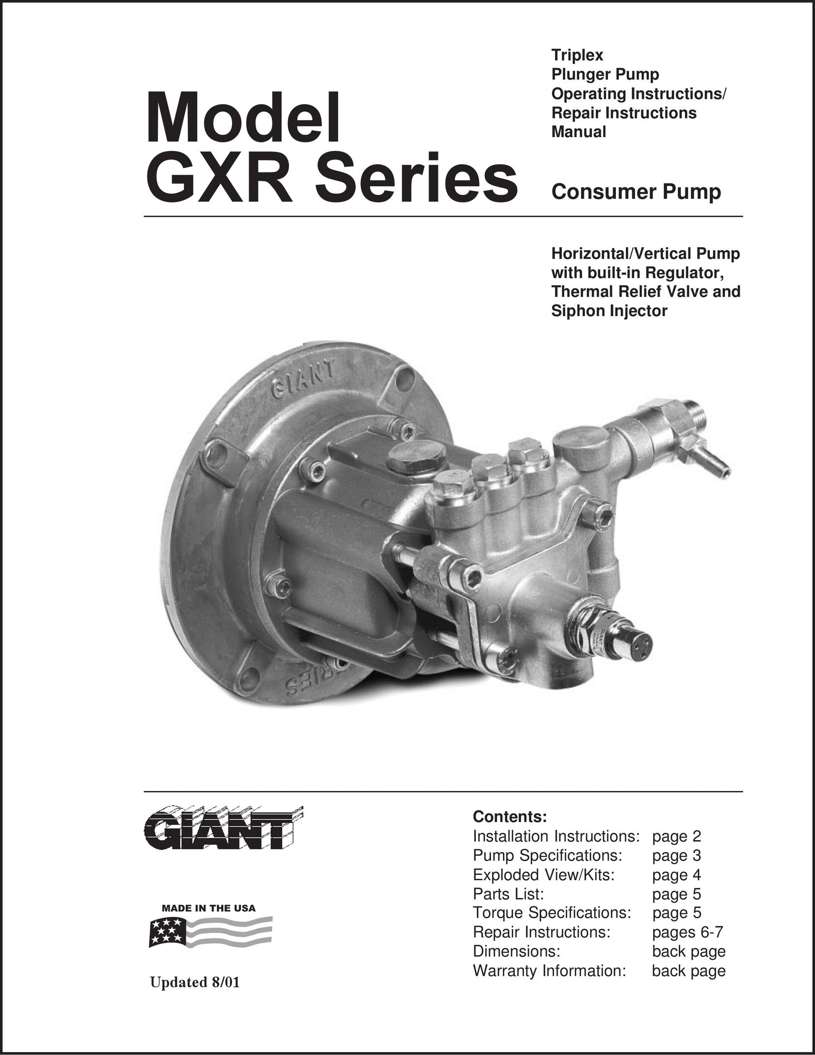 Giant GXR Water Pump User Manual