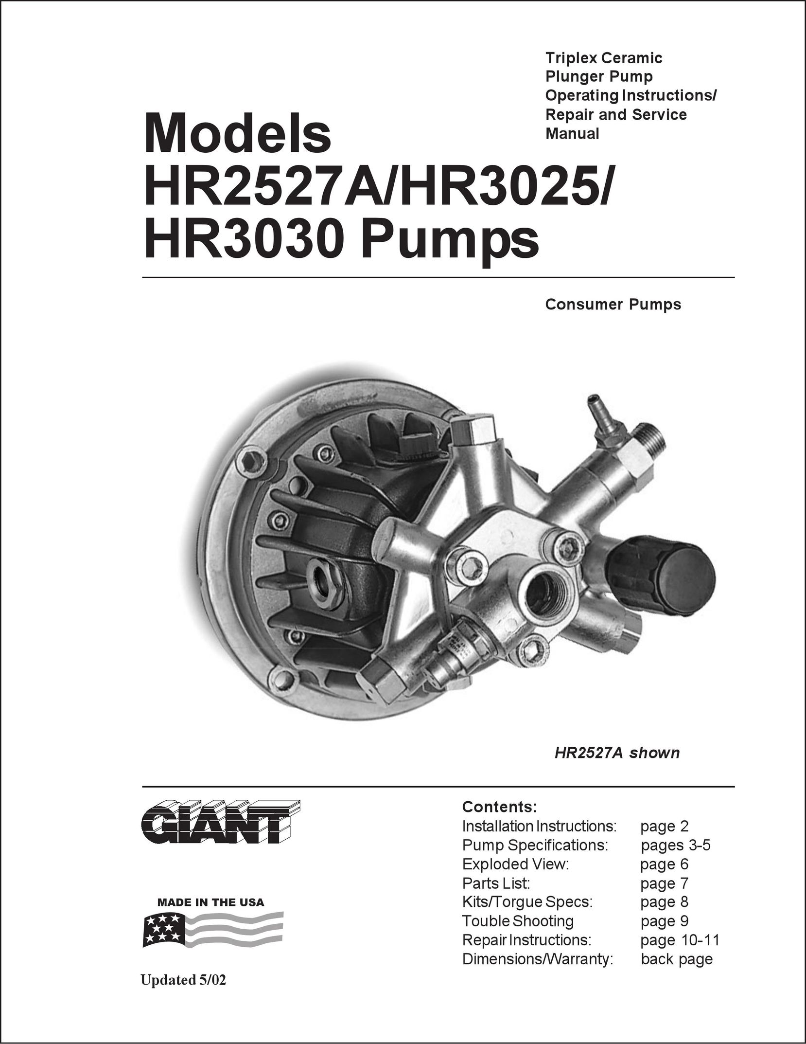 Giant HR3025 Water Pump User Manual