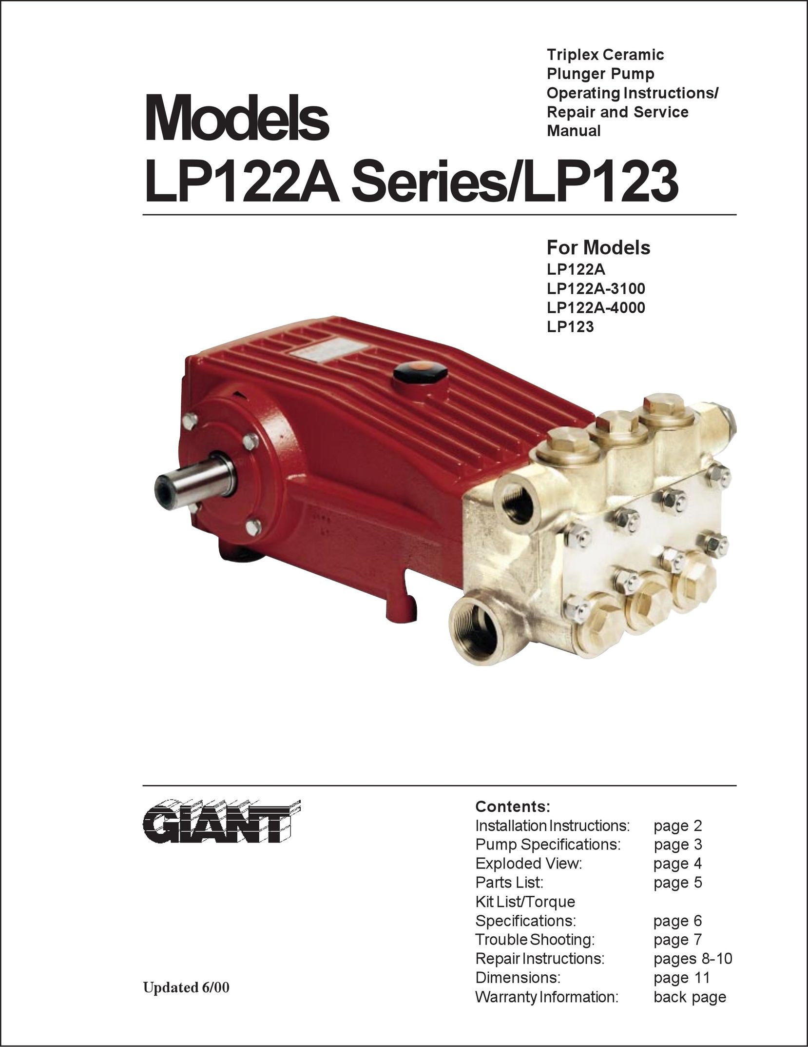 Giant LP 122A Water Pump User Manual