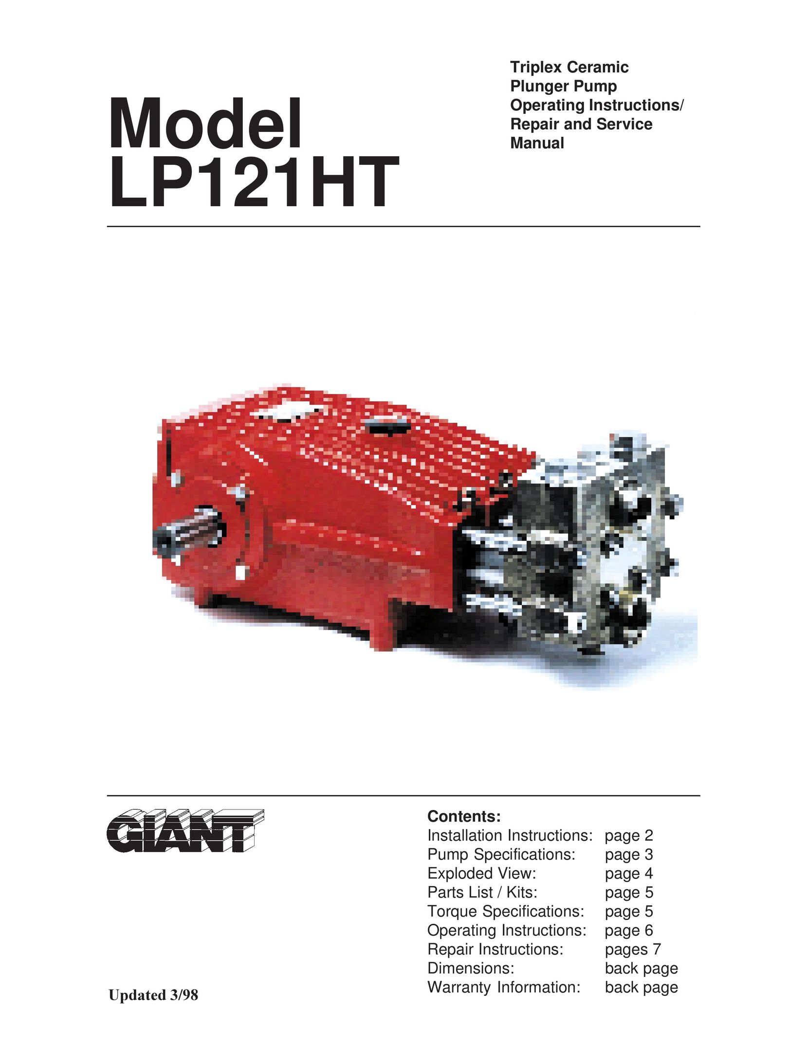 Giant LP121HT Water Pump User Manual