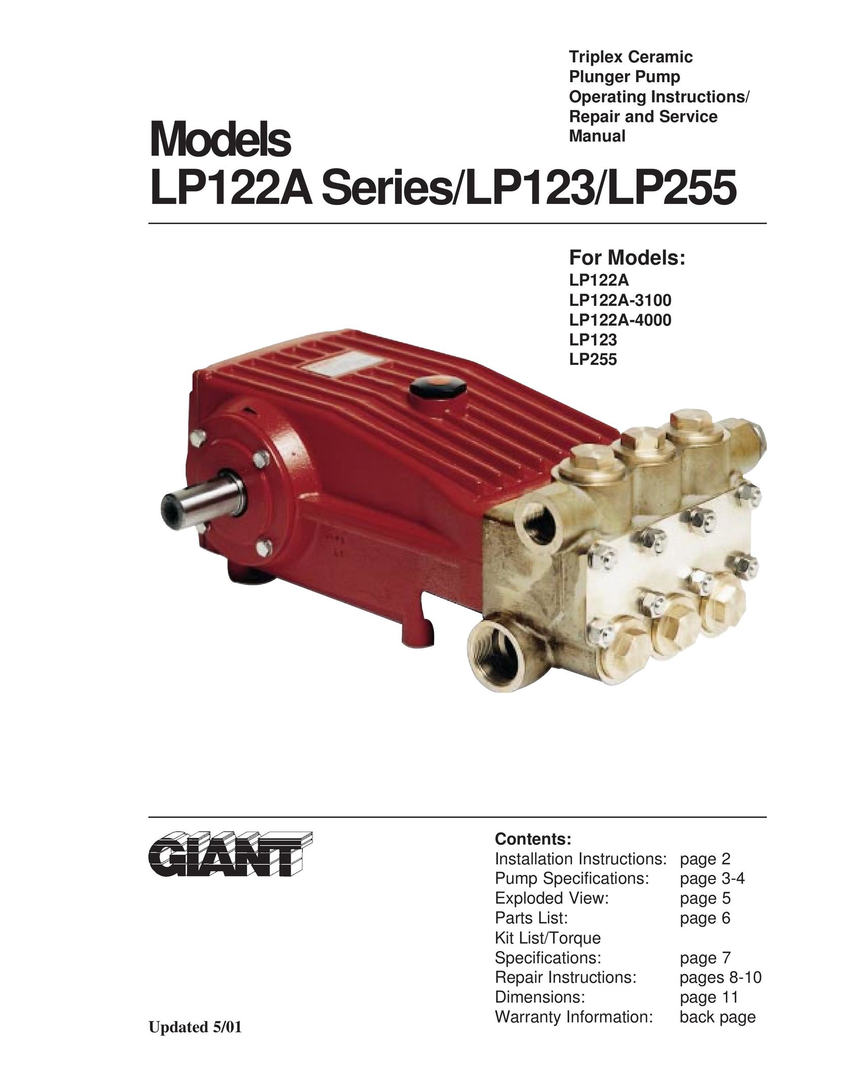 Giant LP122A-3100 Water Pump User Manual