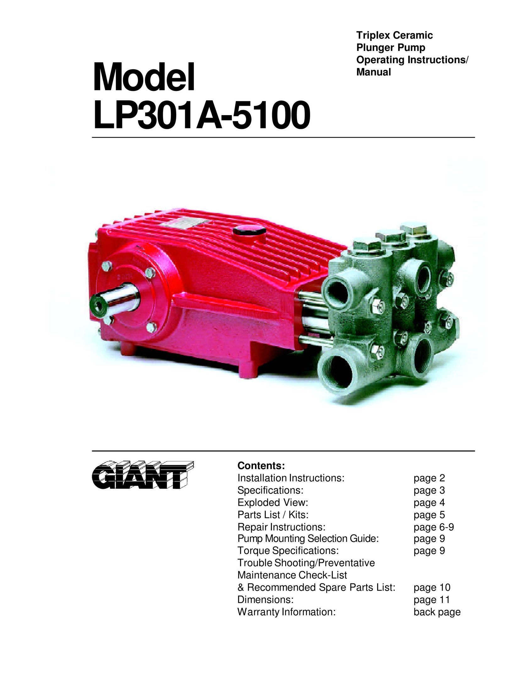 Giant LP301A-5100 Water Pump User Manual