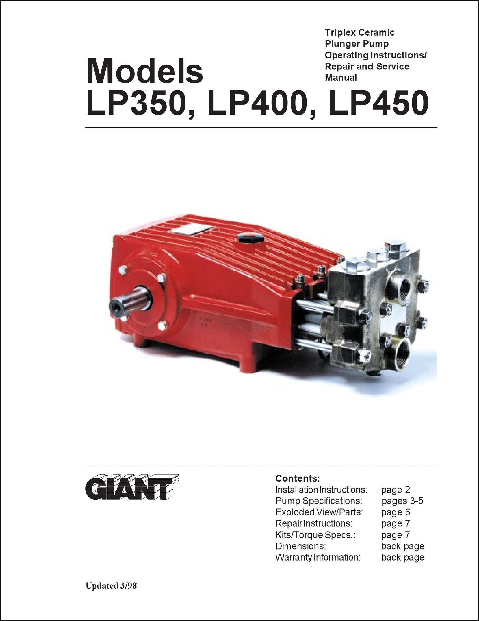 Giant LP350 Water Pump User Manual
