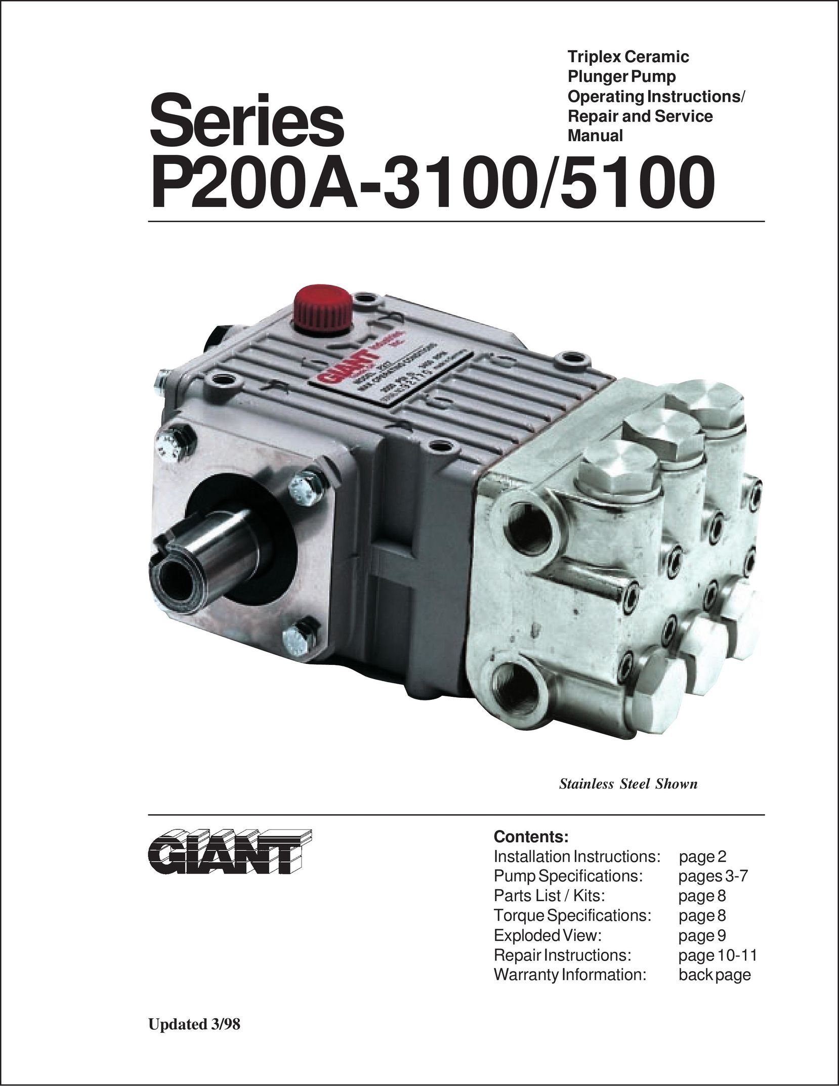 Giant P200A-3100/5100 Water Pump User Manual