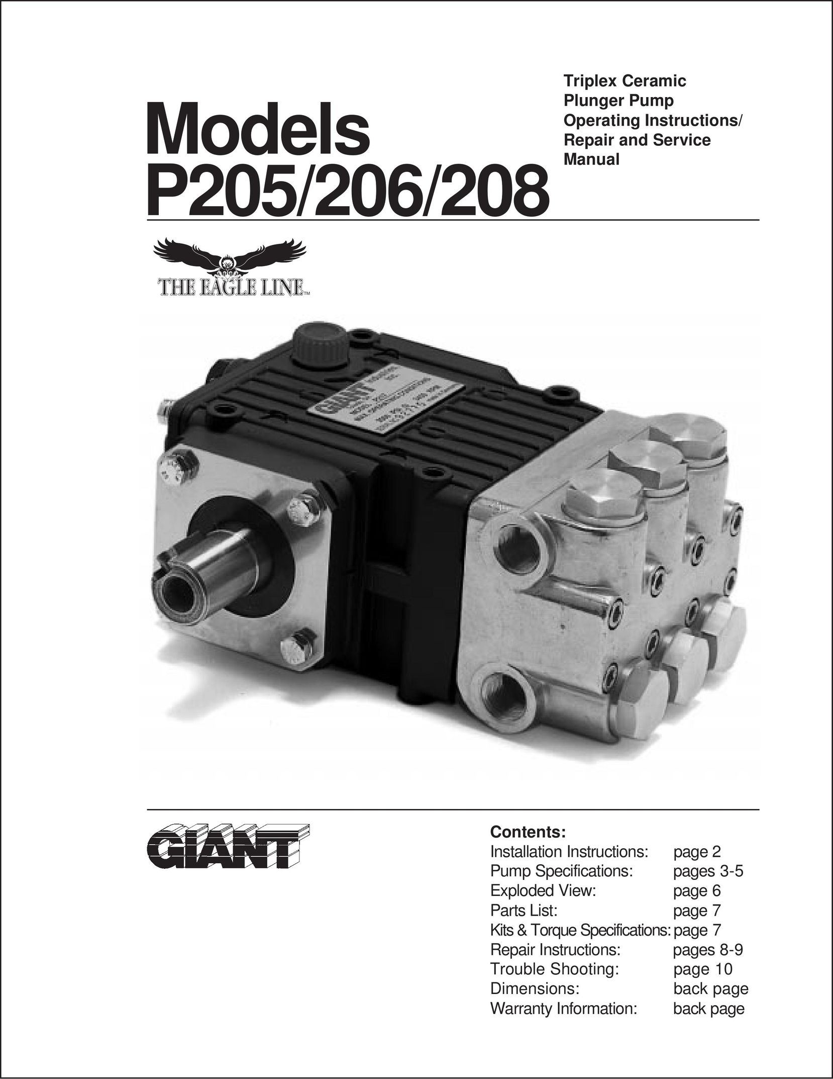 Giant P206 Water Pump User Manual