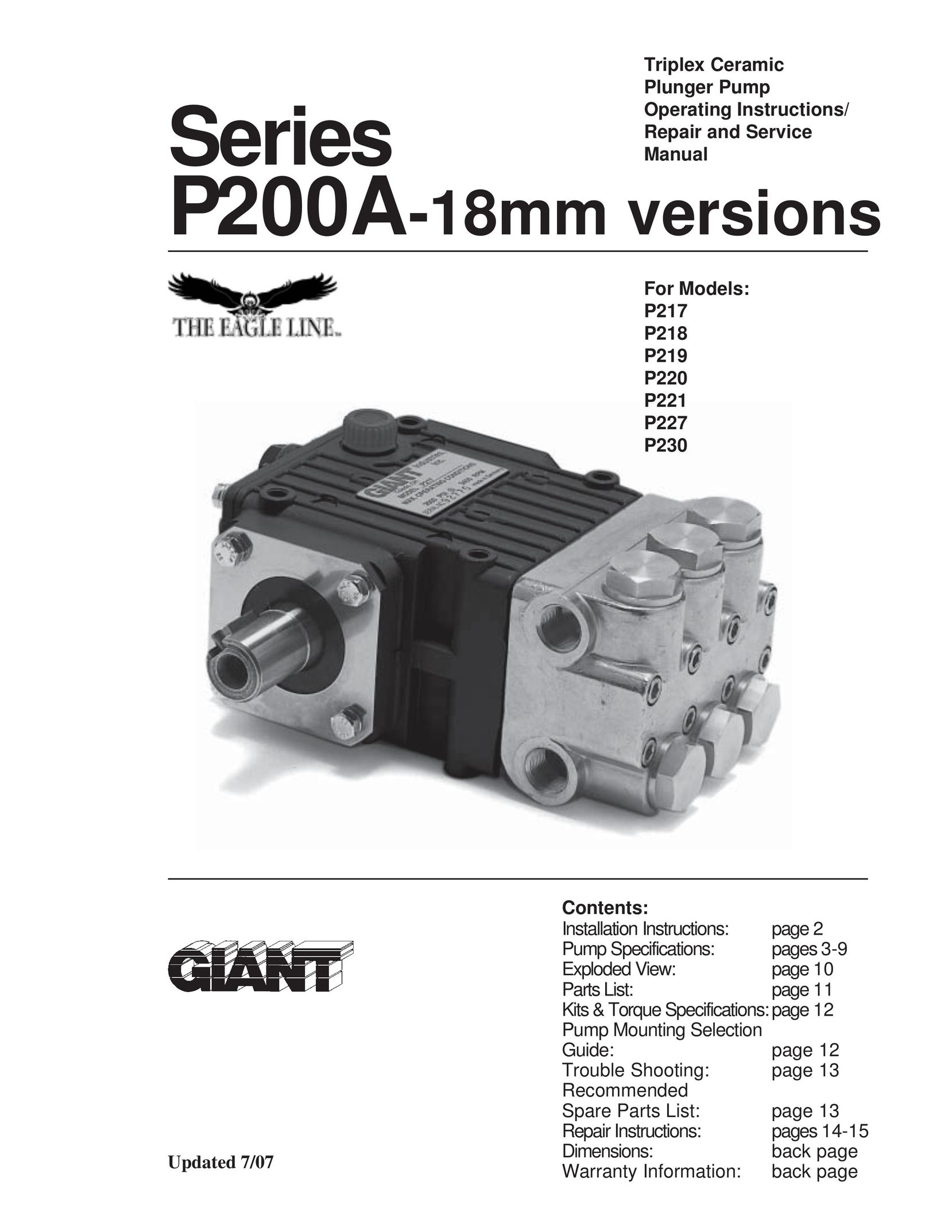 Giant P217 Water Pump User Manual