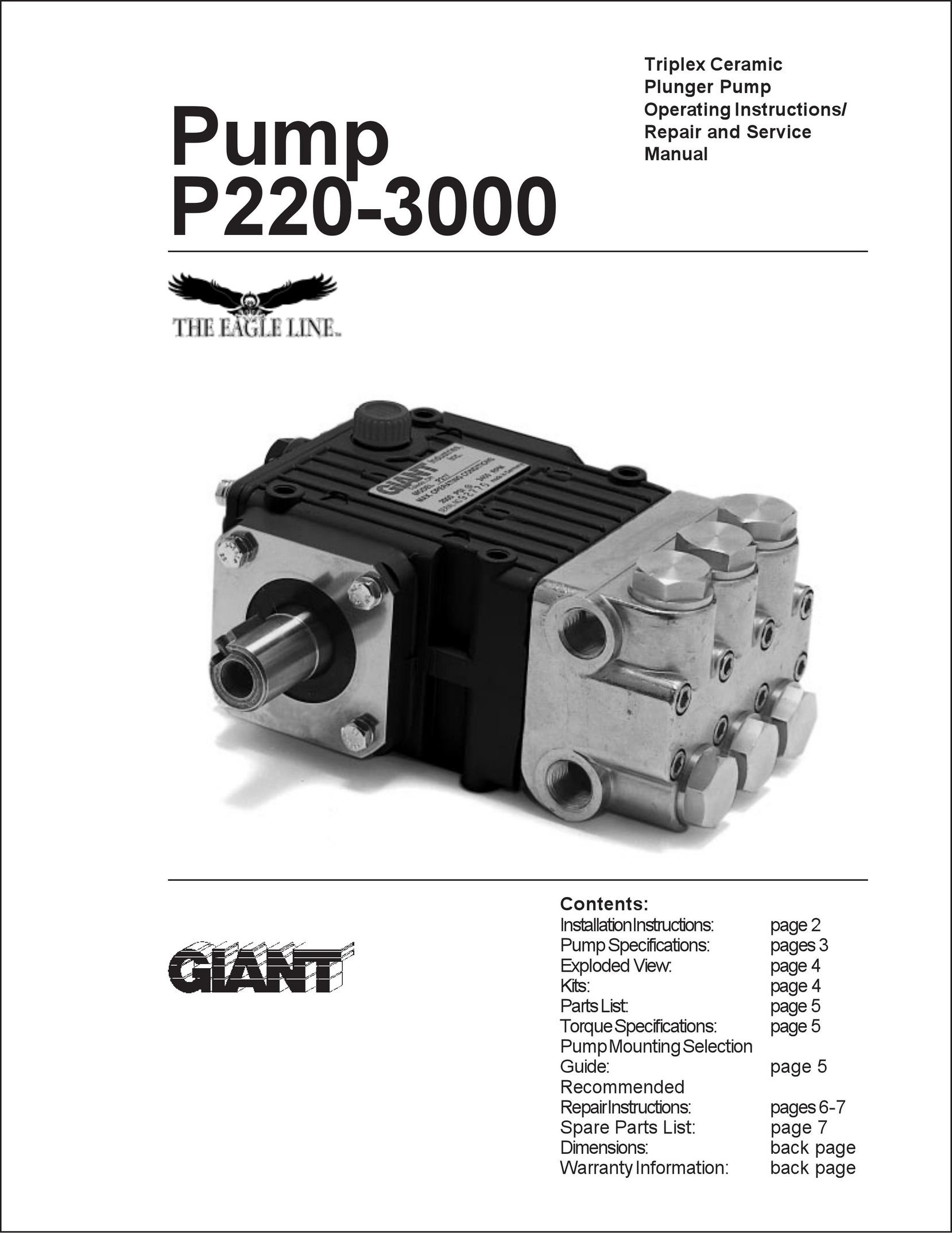 Giant P220-3000 Water Pump User Manual