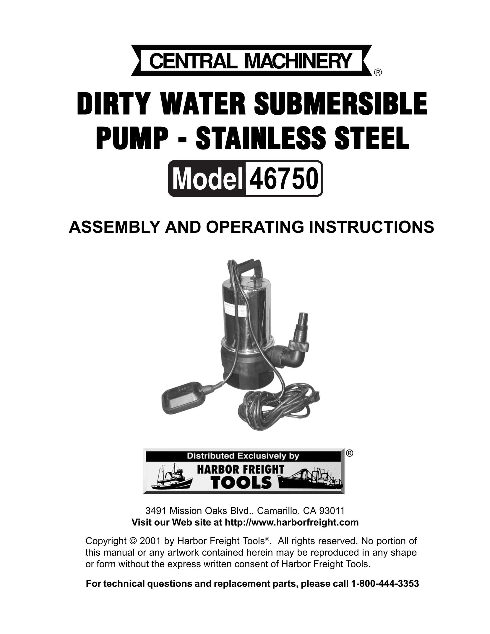 Harbor Freight Tools 46750 Water Pump User Manual