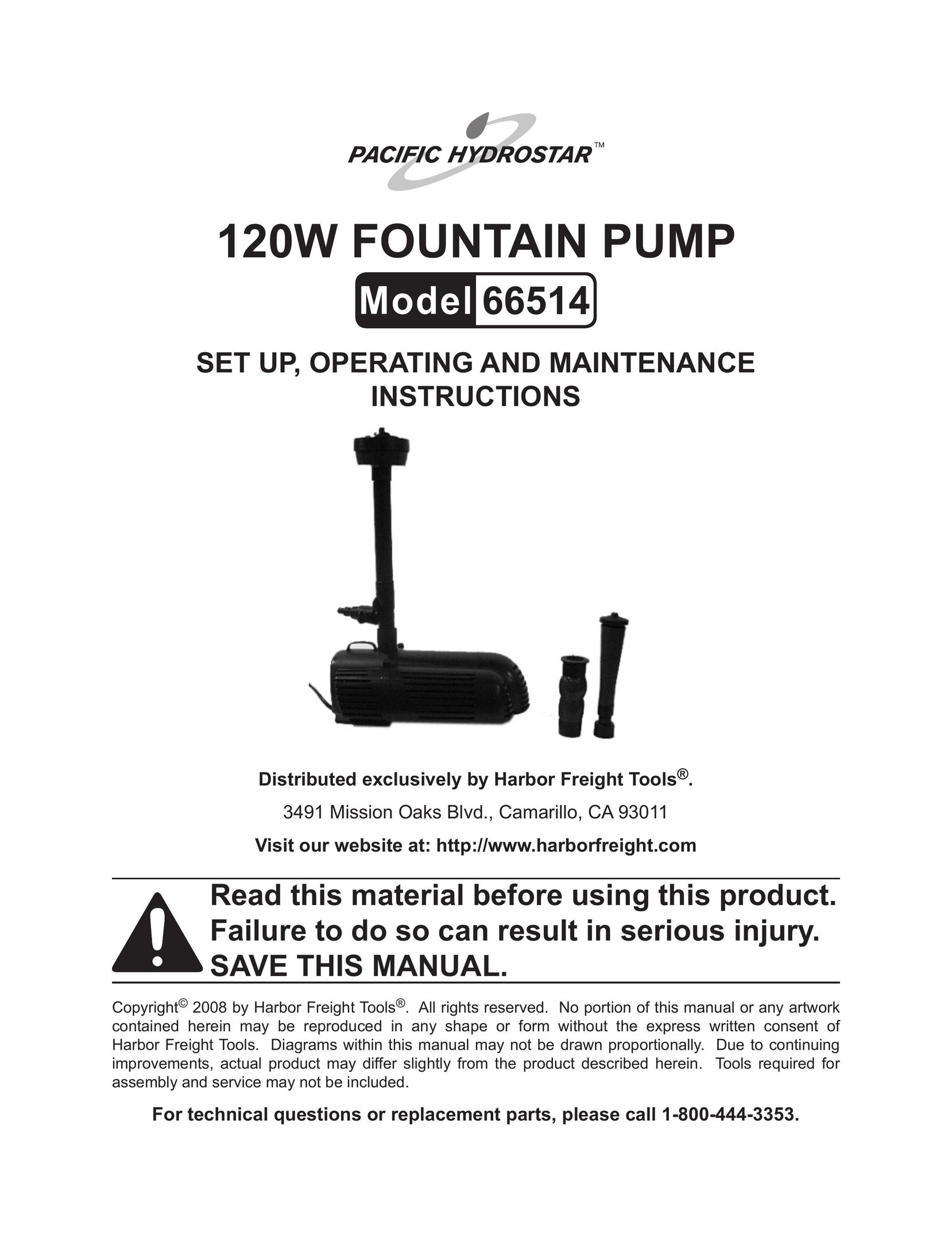 Harbor Freight Tools 66514 Water Pump User Manual
