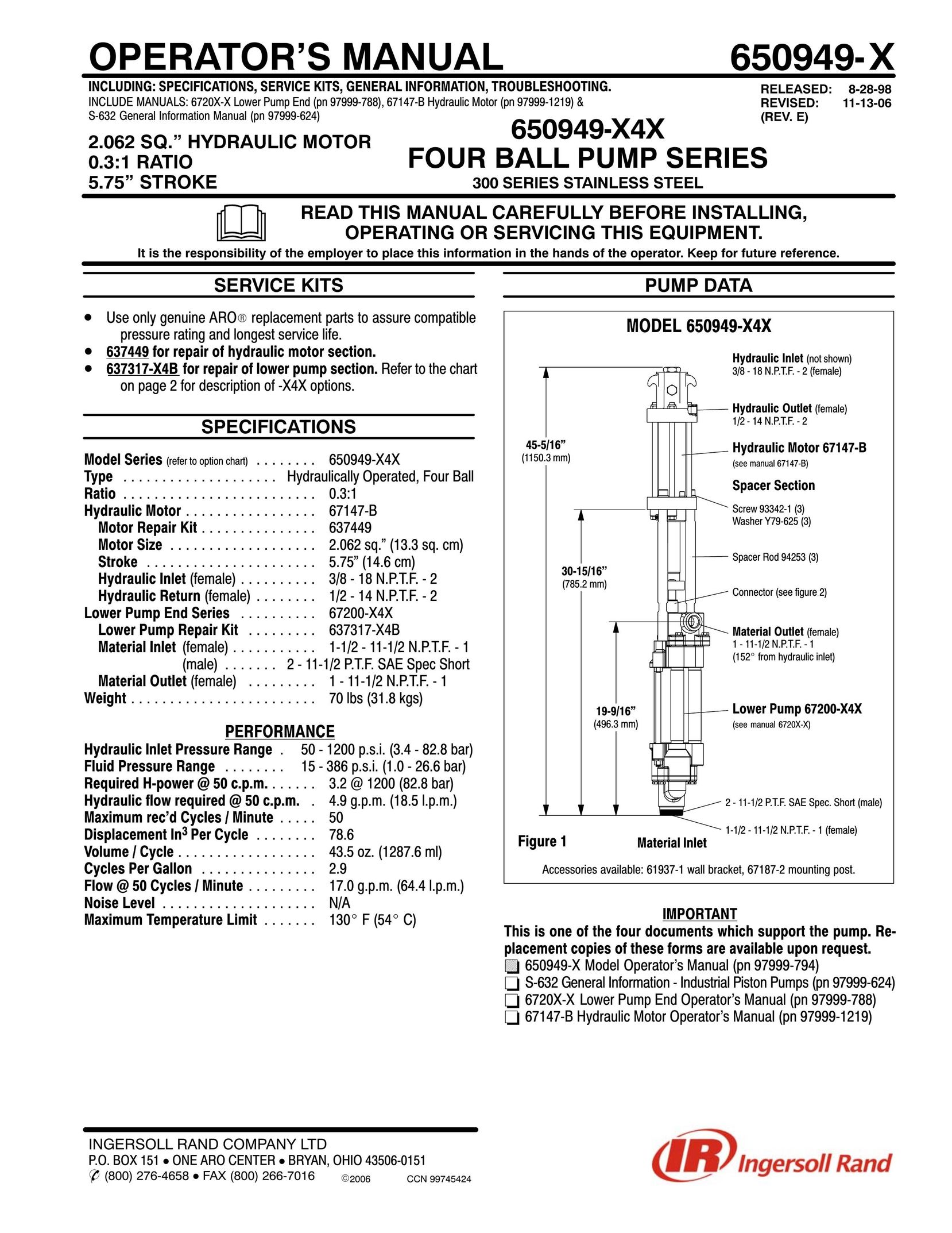 Ingersoll-Rand 650949-X Water Pump User Manual