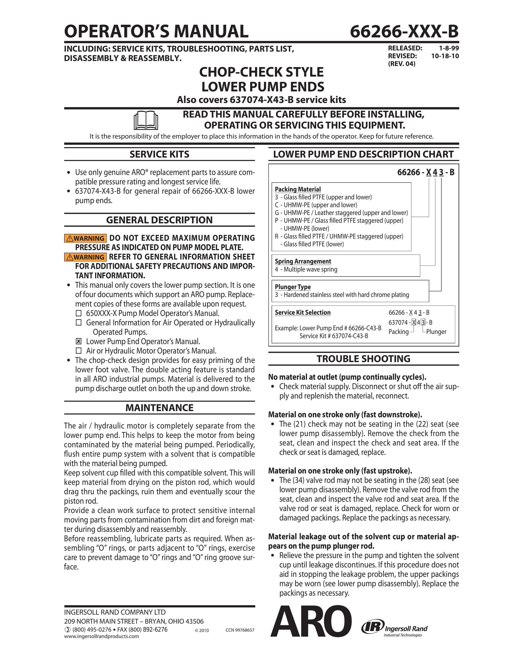 Ingersoll-Rand 66266-XXX-B Water Pump User Manual