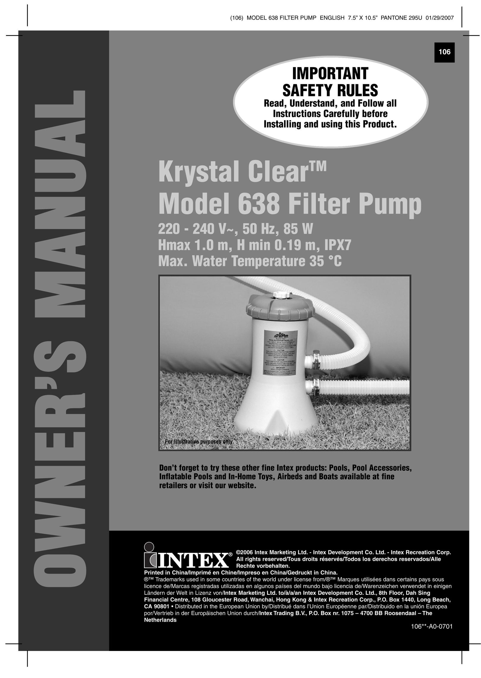 Intex Recreation 638 Water Pump User Manual