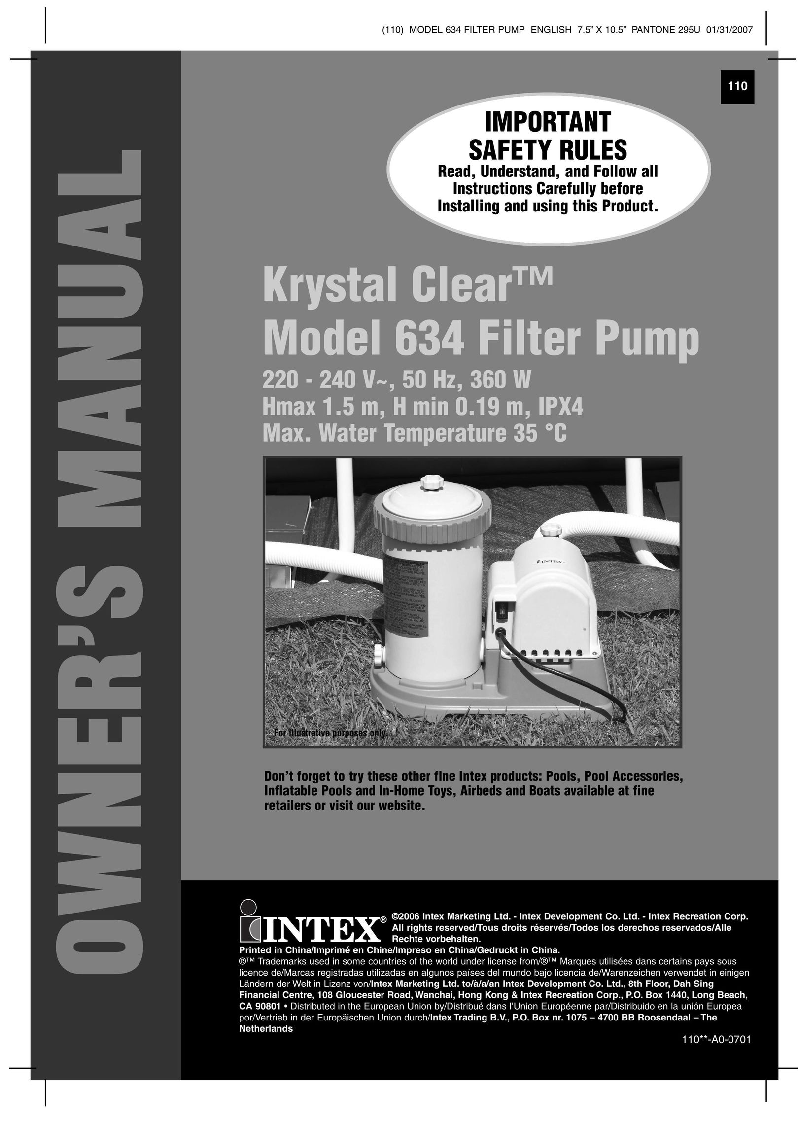 Intex Recreation Krystal Clear Filter Pump Water Pump User Manual