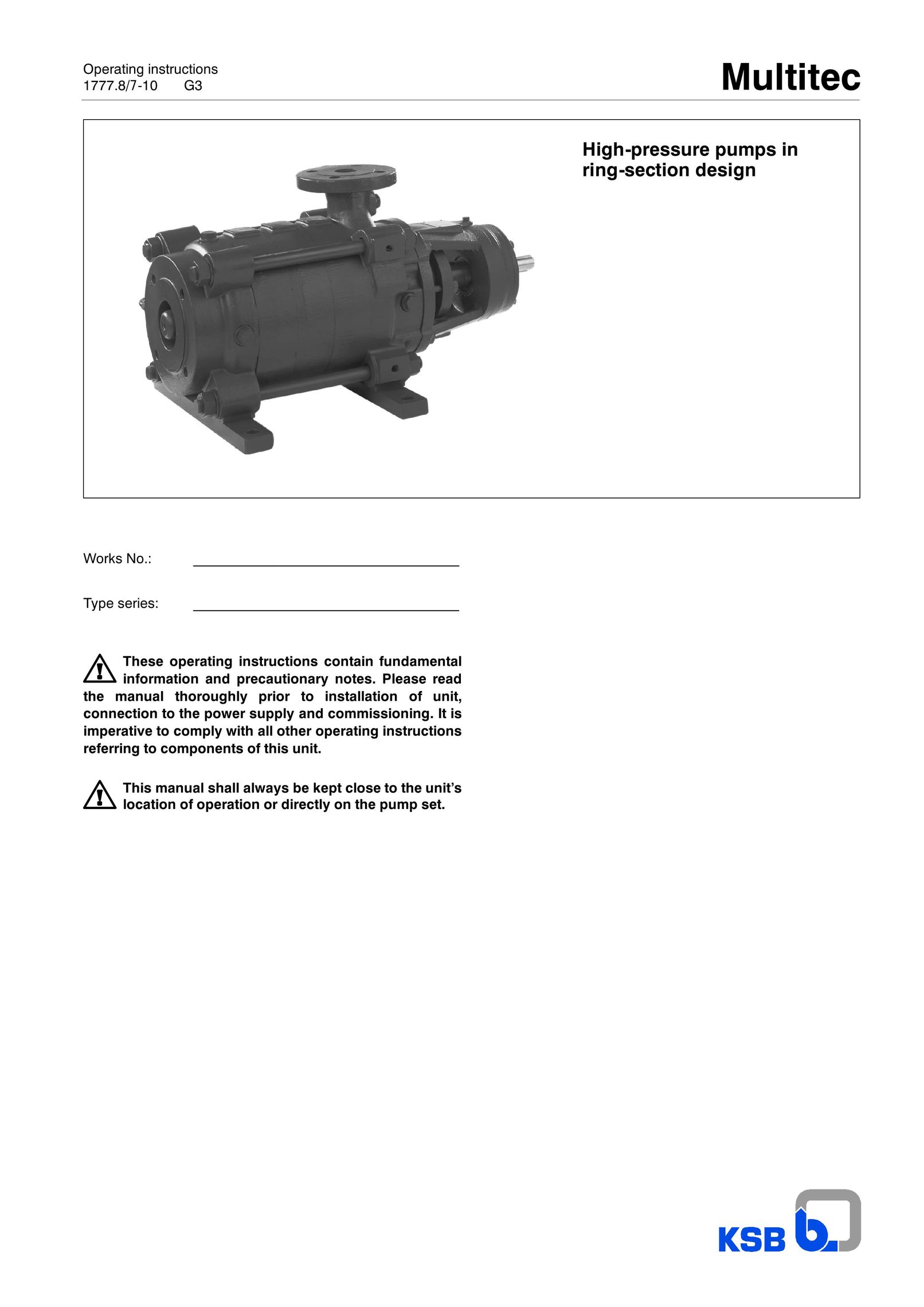Multitech 1777.8/7-10 G3 Water Pump User Manual