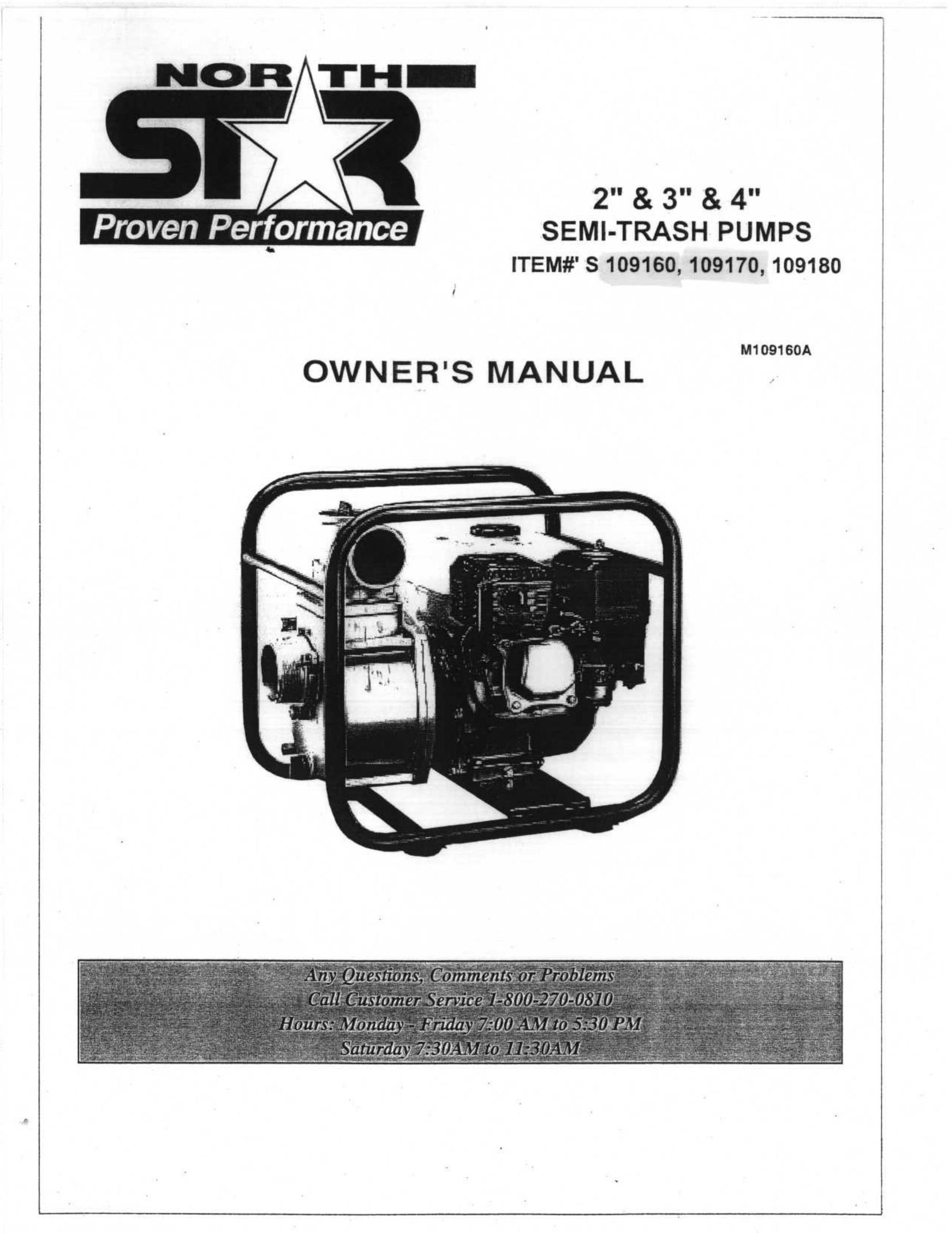 North Star 109160 Water Pump User Manual