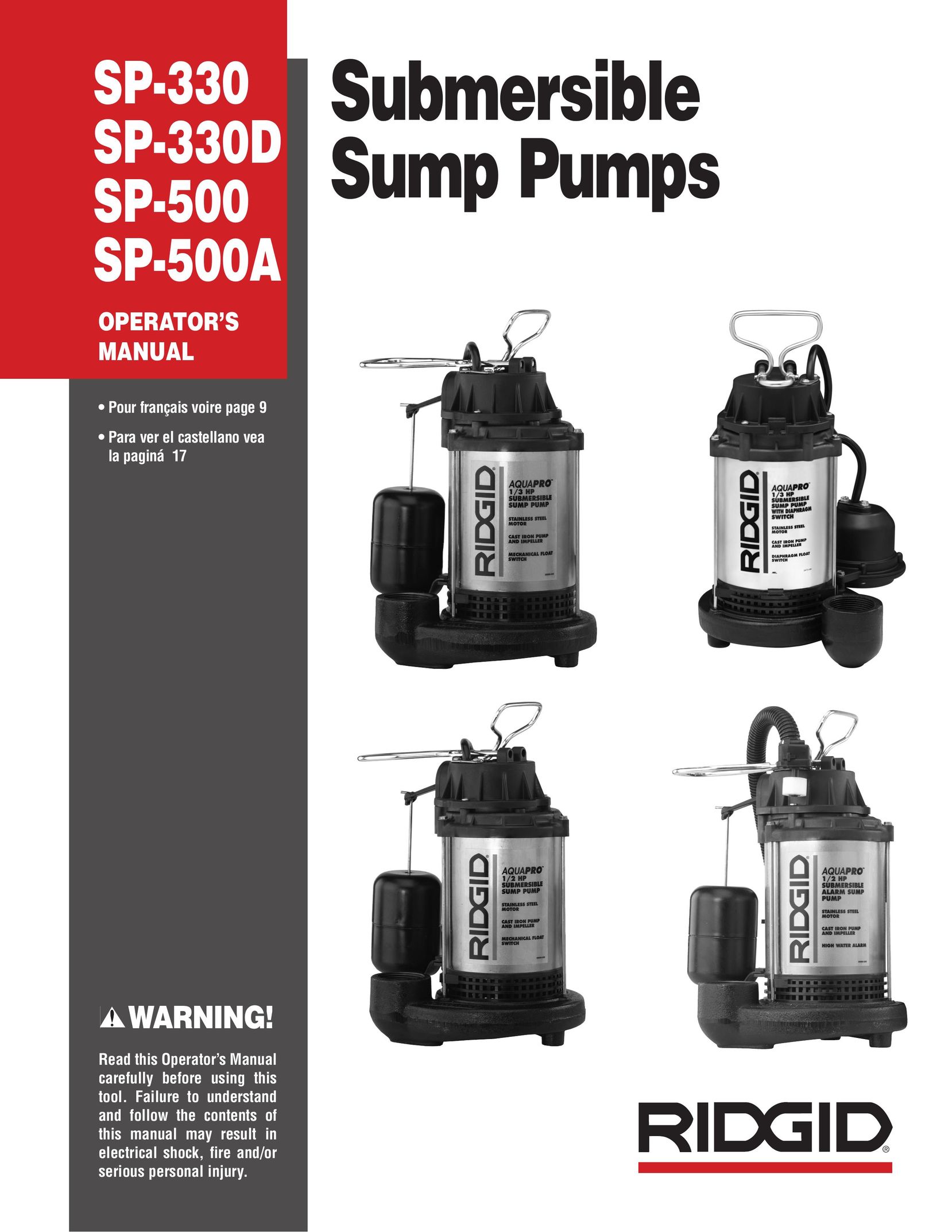 RIDGID SP-330D Water Pump User Manual