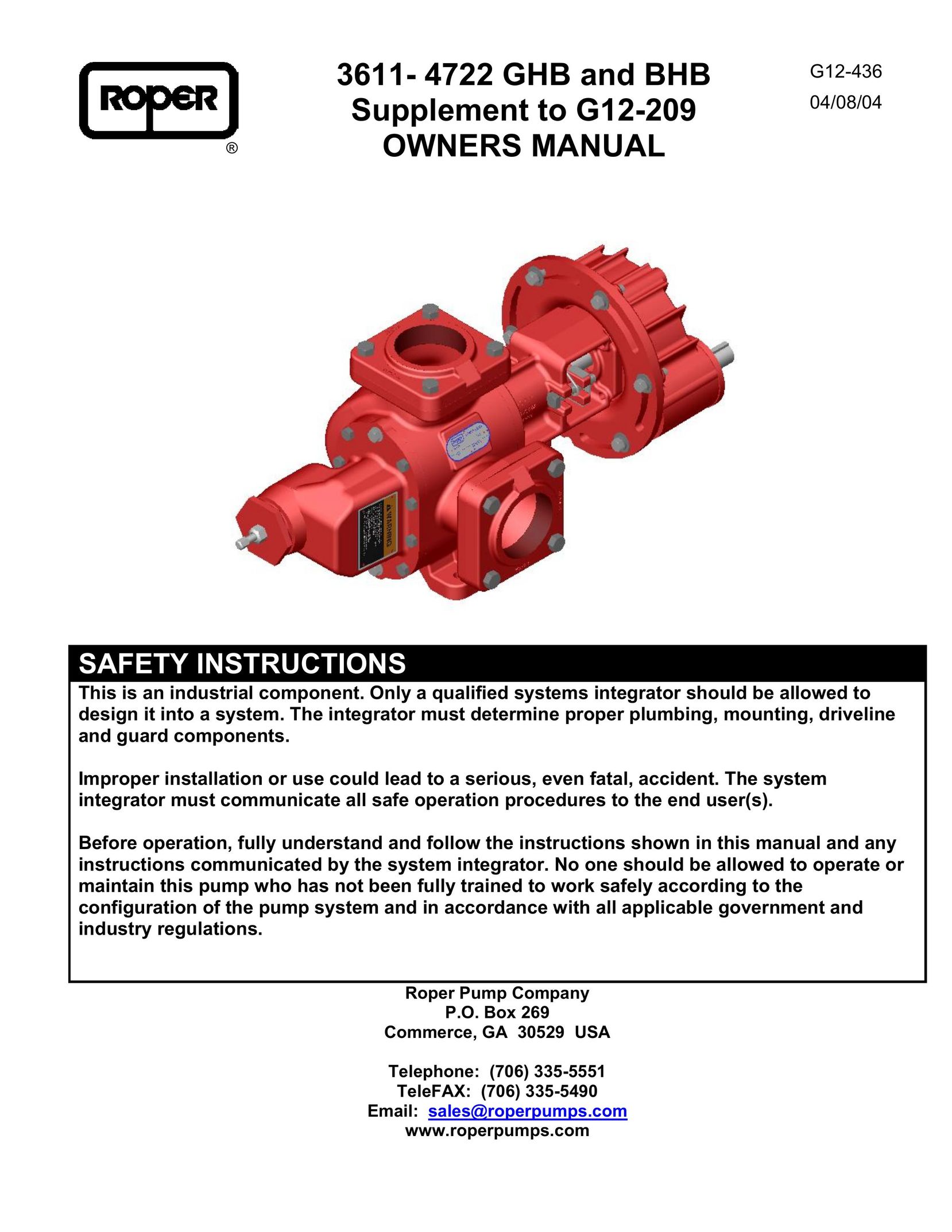 Roper G12-436 Water Pump User Manual
