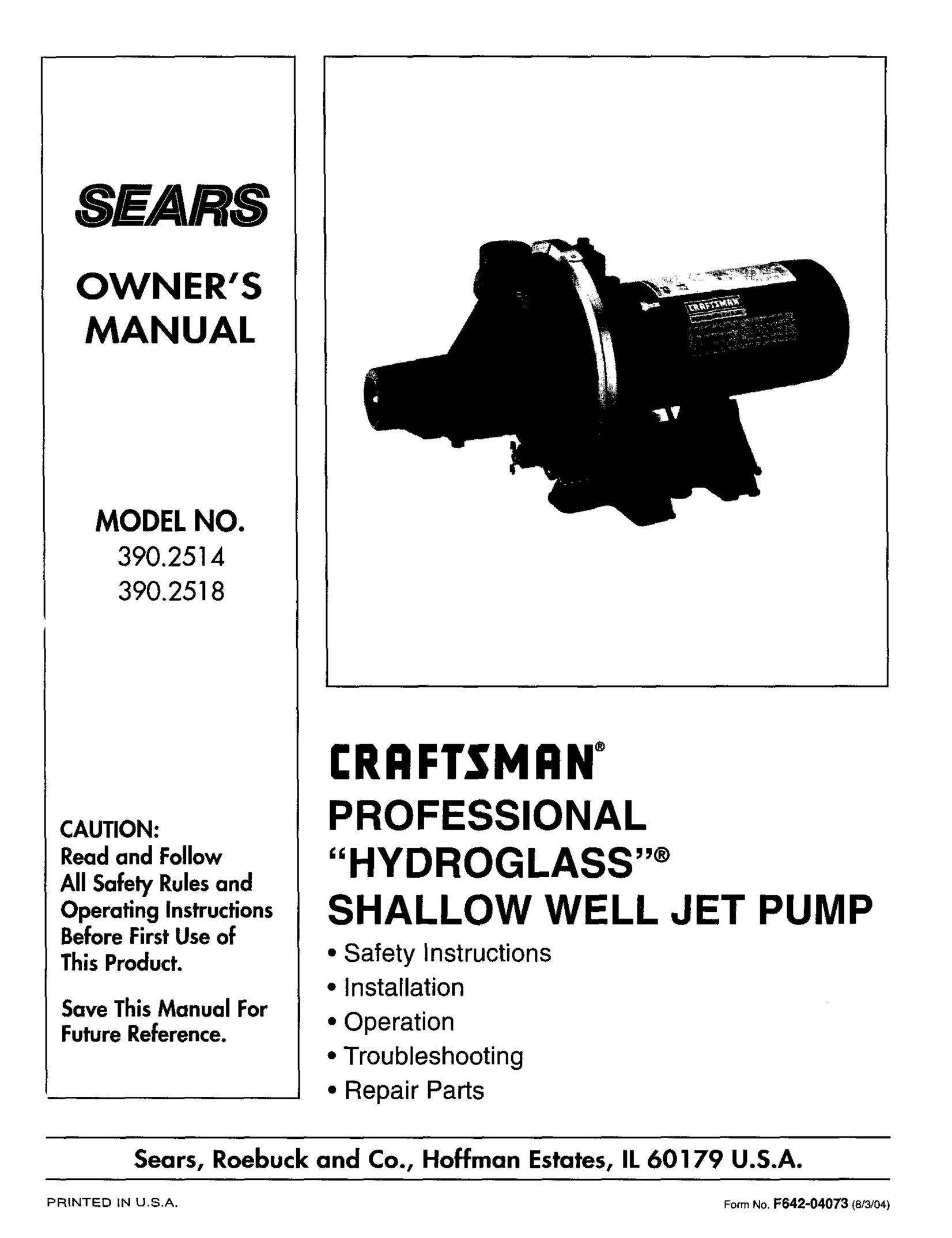 Sears 390.2514 Water Pump User Manual