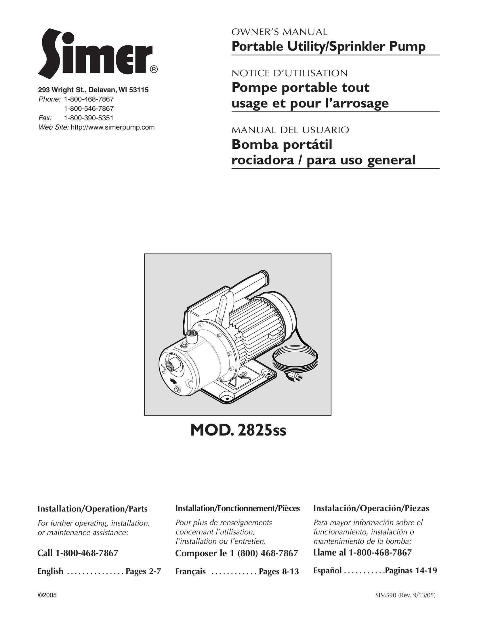 Simer Pumps 2825SS Water Pump User Manual