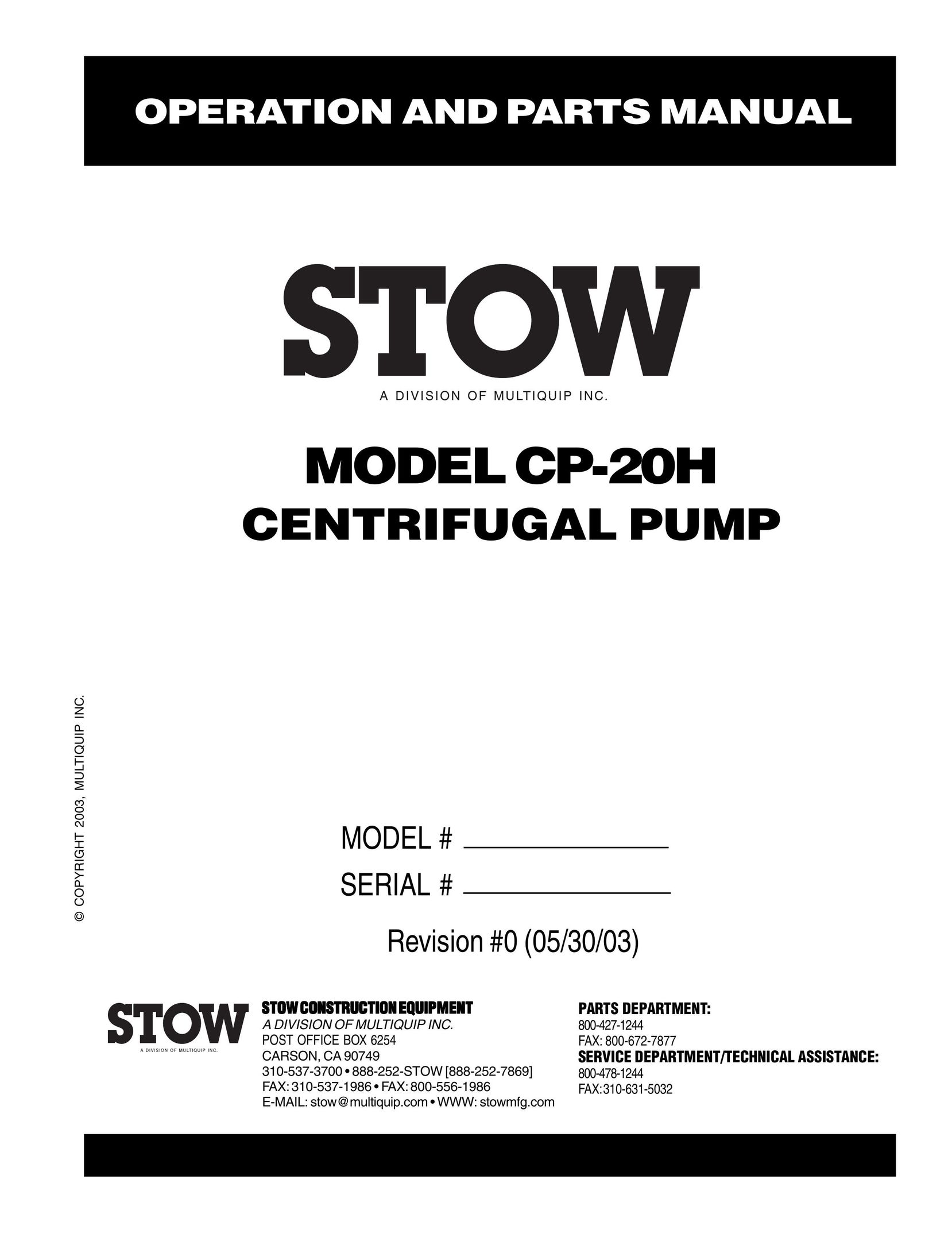 Stow CP-20H Water Pump User Manual