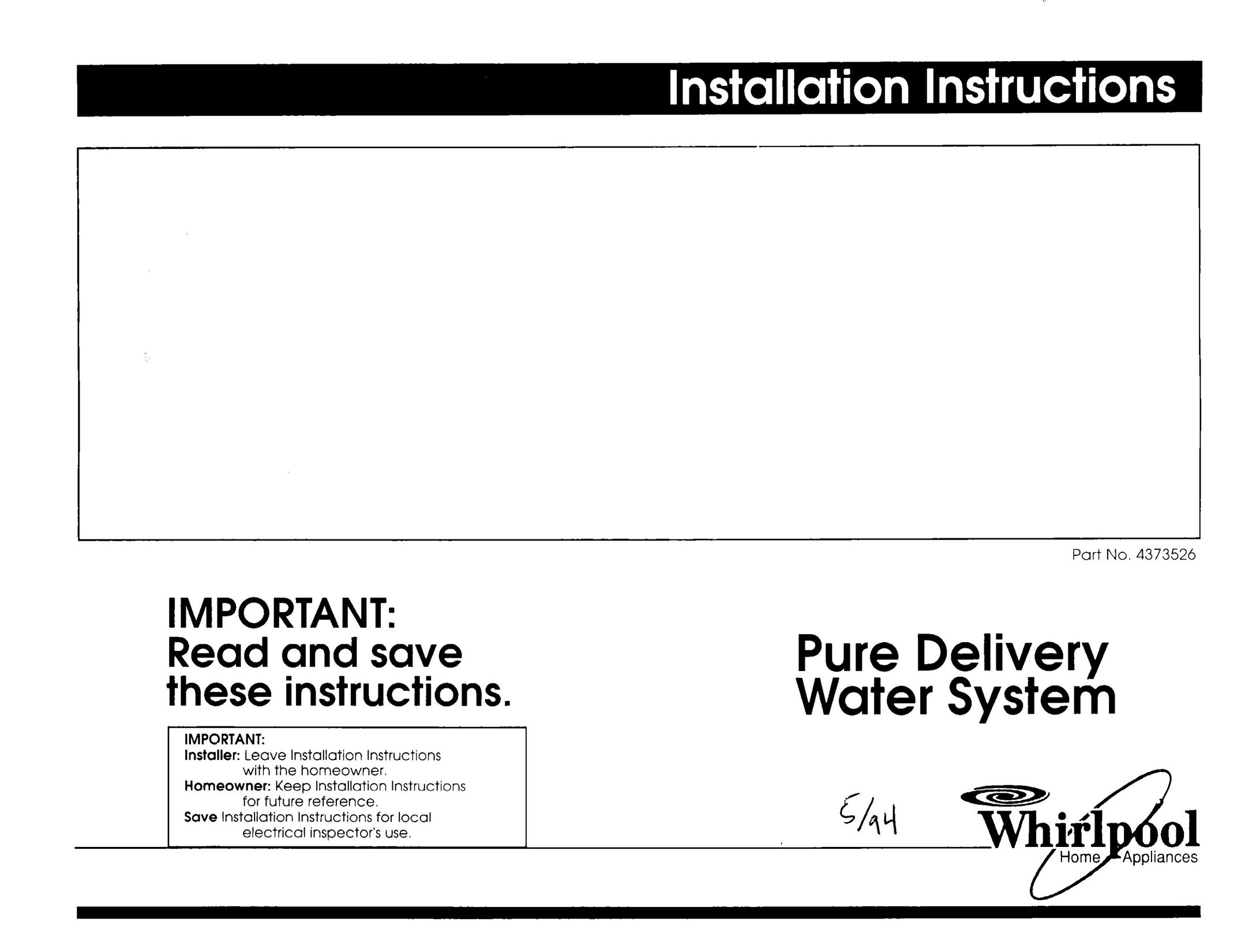 Whirlpool 4373526 Water Pump User Manual