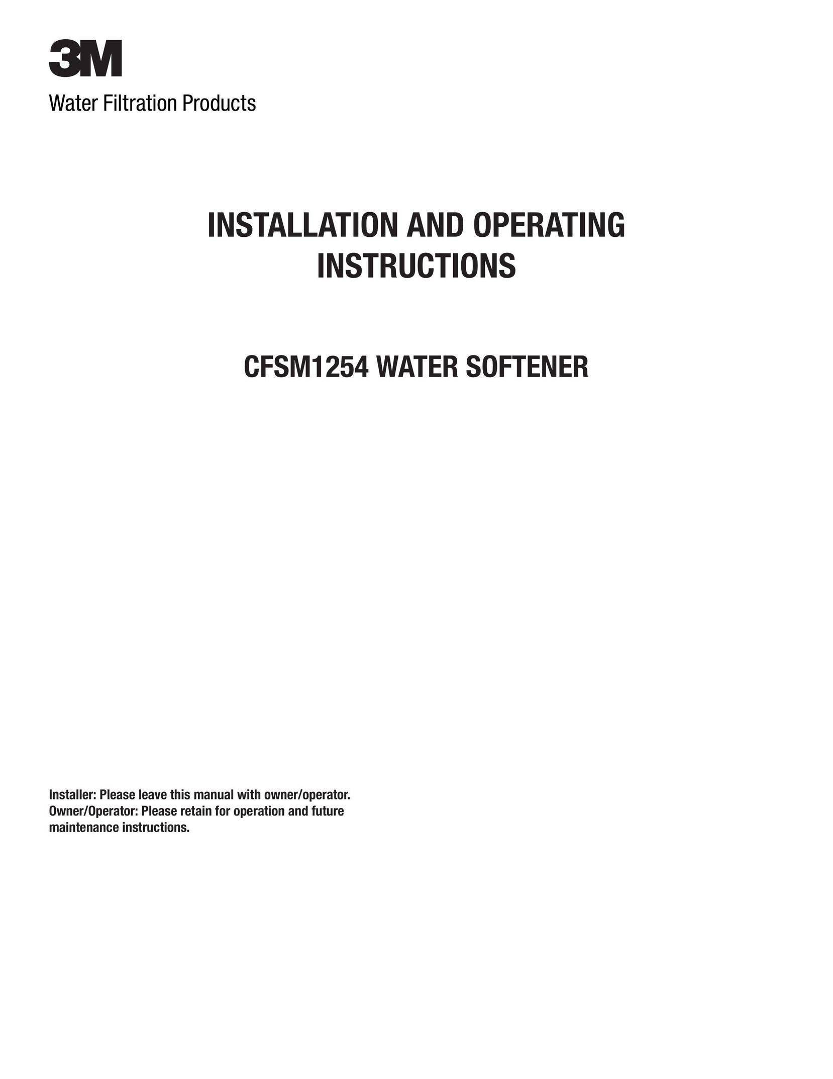 3M CSFM1254 Water System User Manual